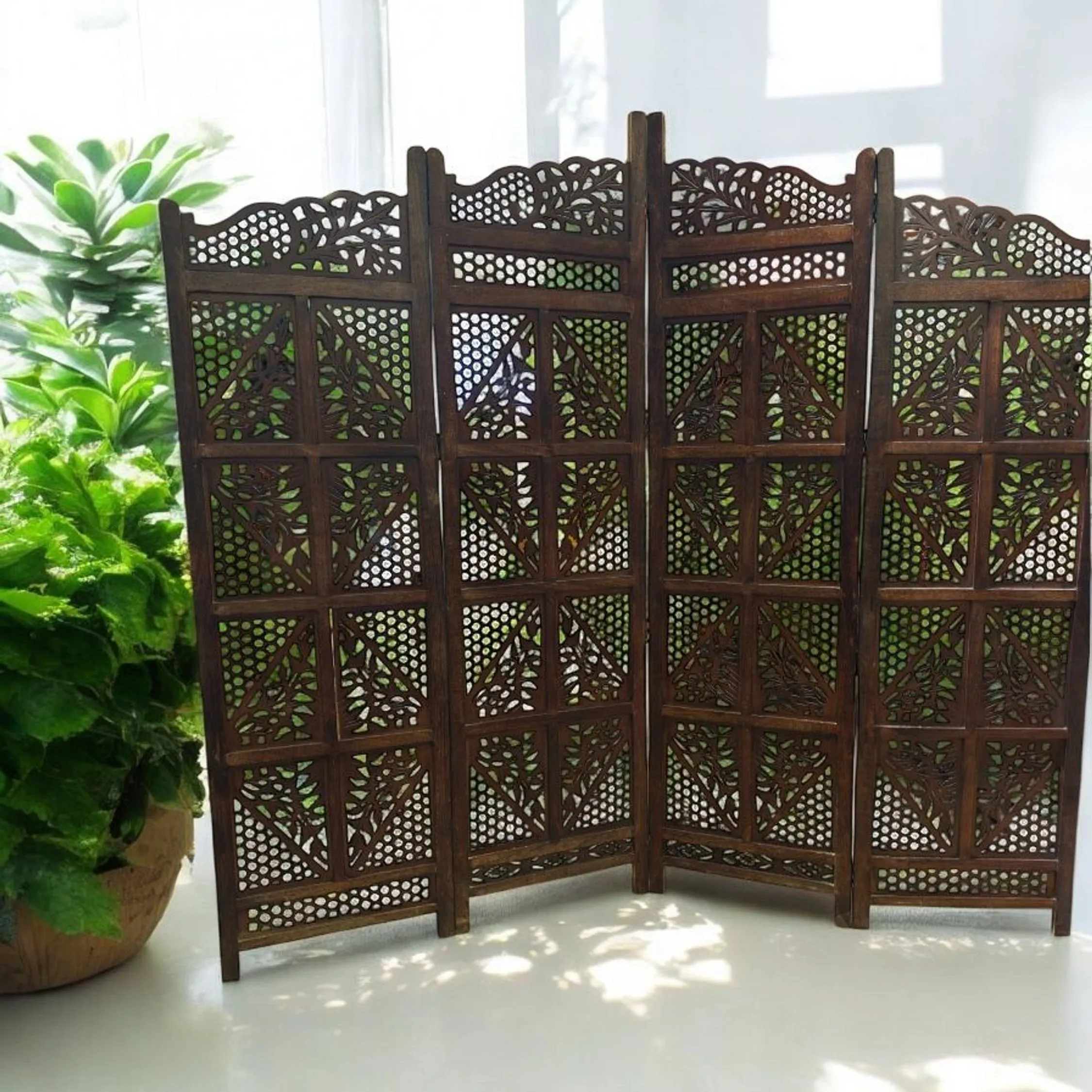Biombo De Madeira Indiano Artesanato Rico Em Detalhes