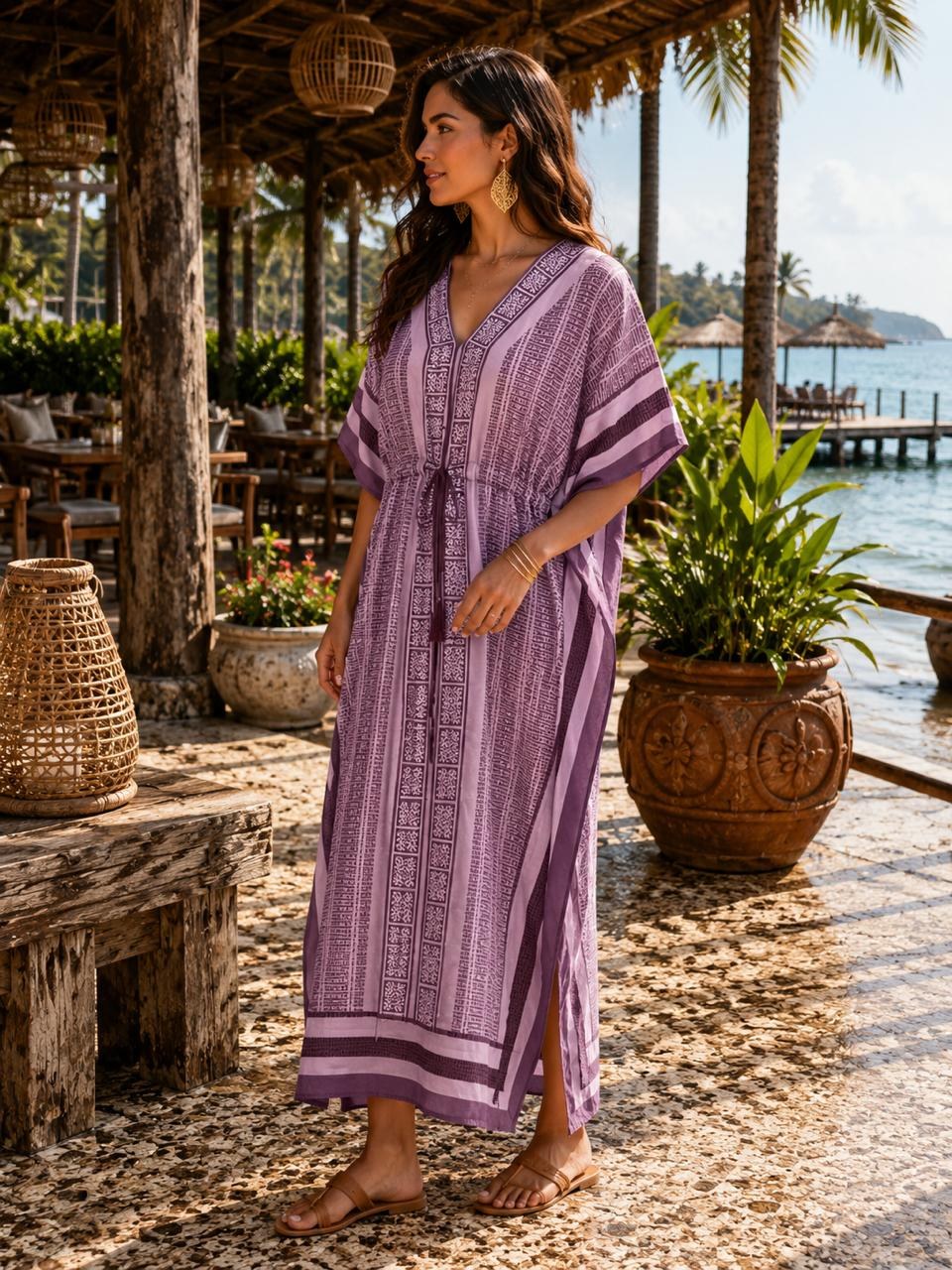 Vestido Kaftan Indiano Moda Praia Resort Plus Size IV-2512