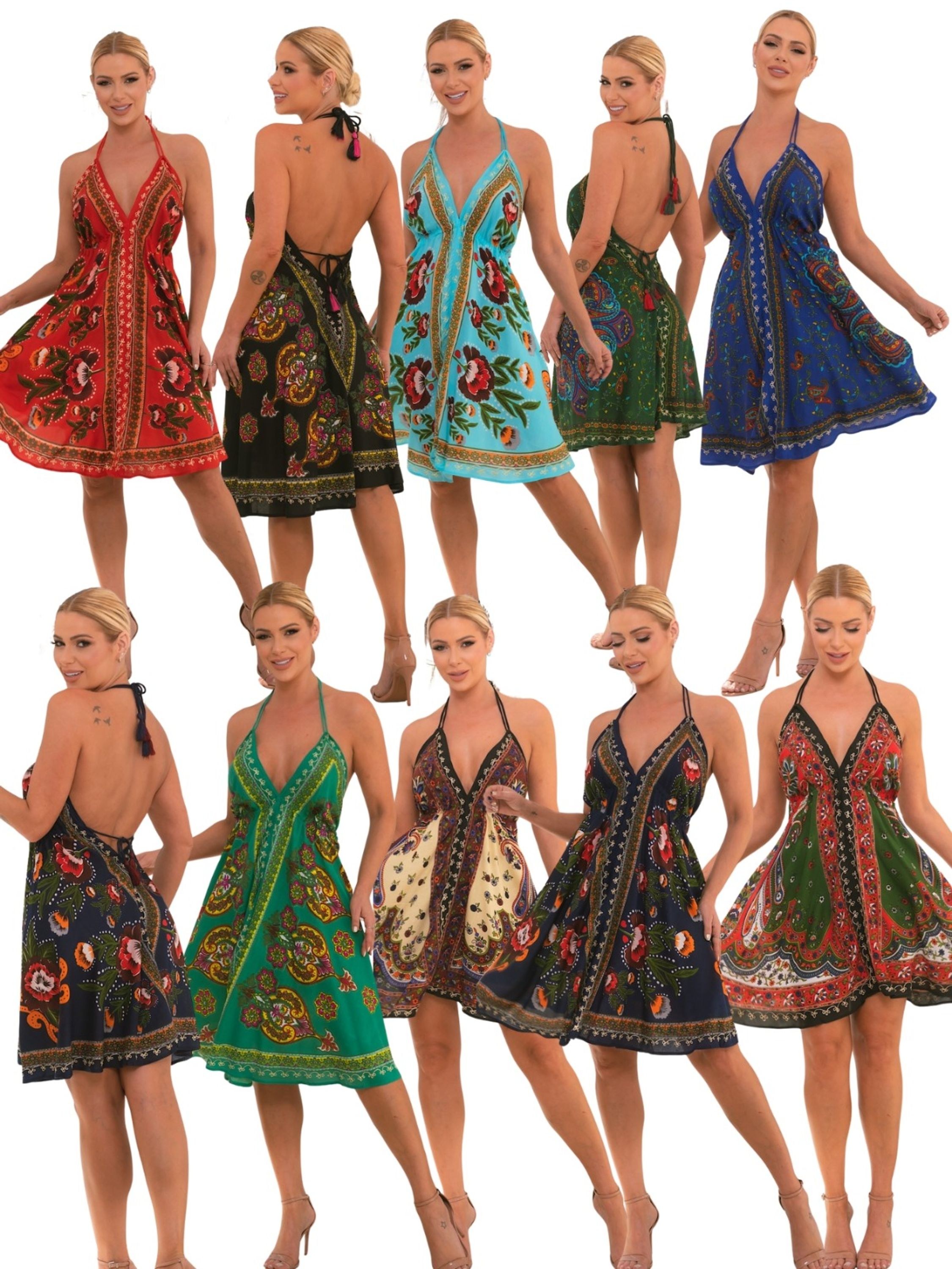 Kit 10 Vestidos Curto Lenço Costa Nua em Viscose