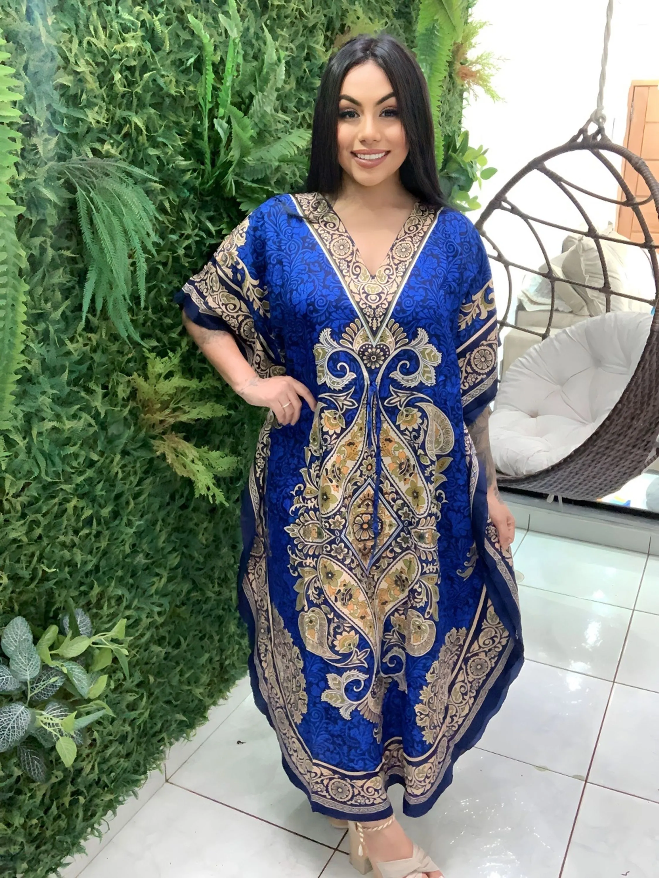 Vestido Longo Kaftan De Seda Plus Size 4700