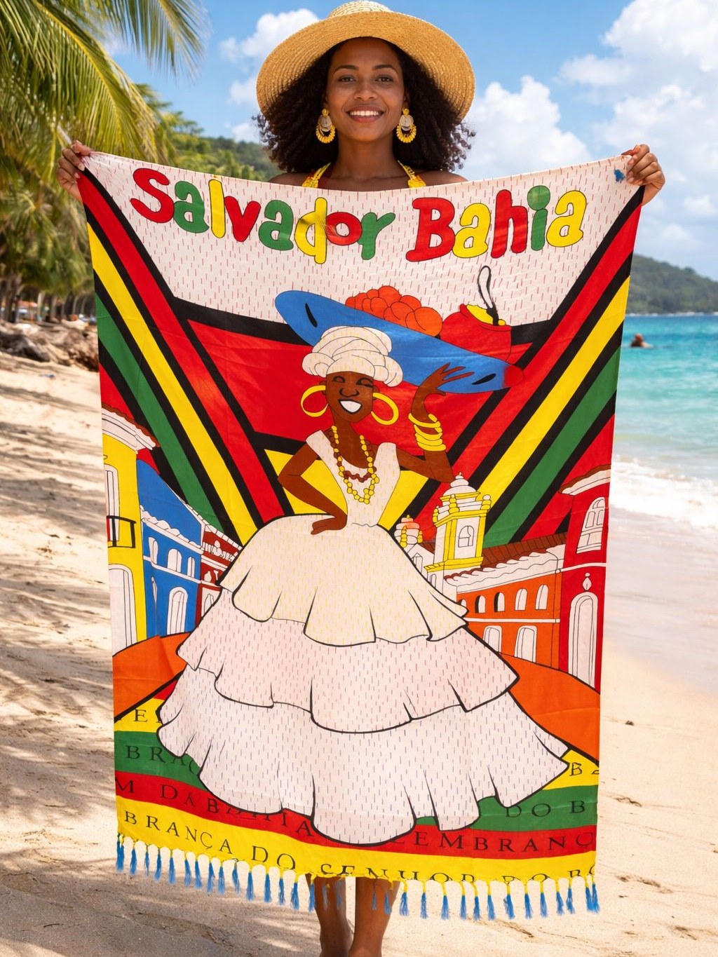 Canga de praia bahiana bahia poliester grande verão