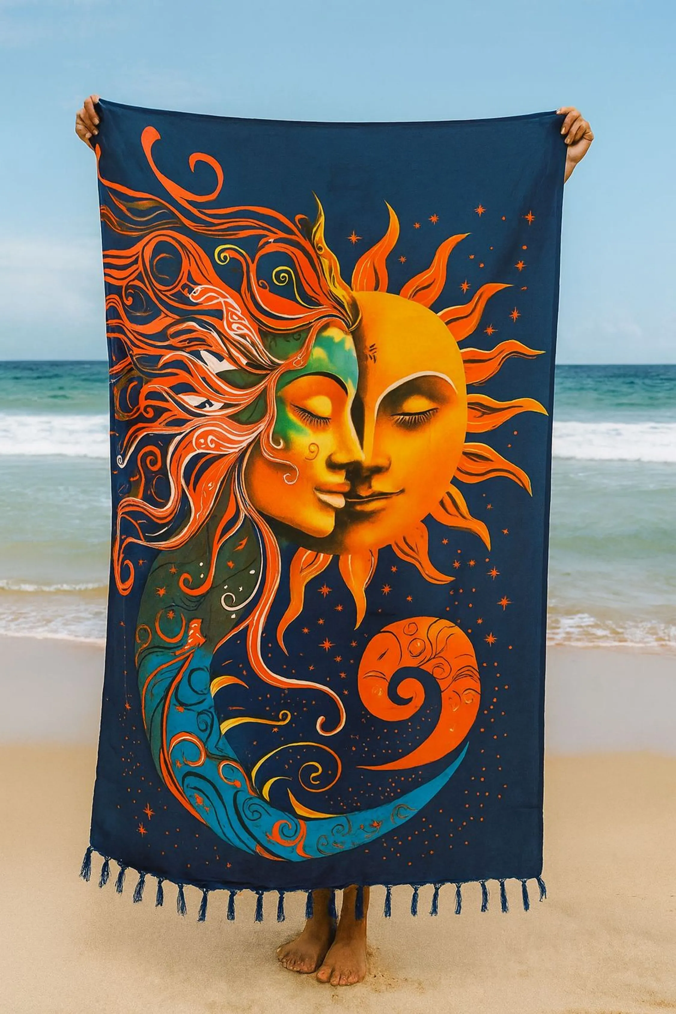 Canga Mandala Sol e Lua Estampa Psicodélica Boho