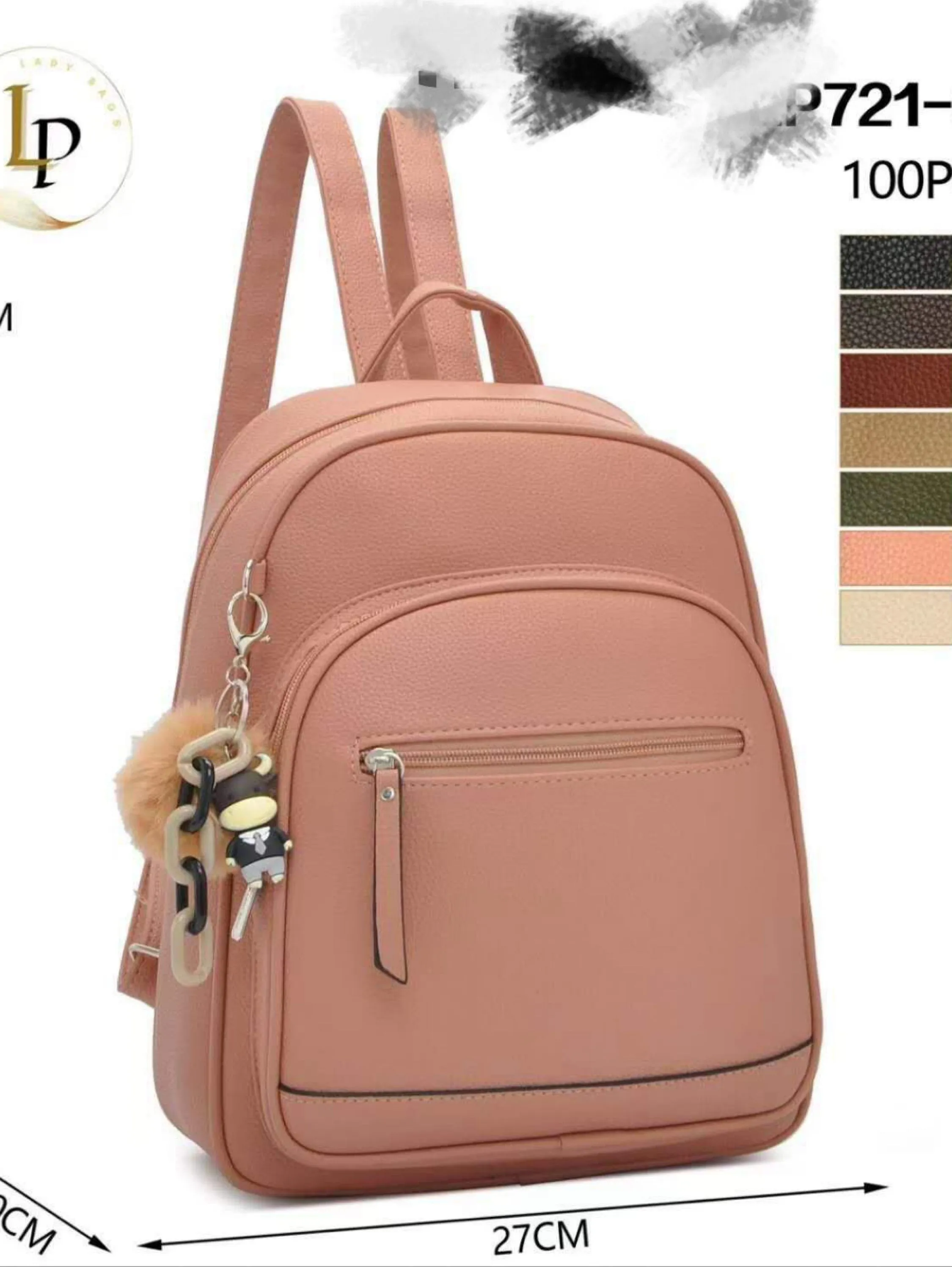 Mochila com zíper e chaveiro