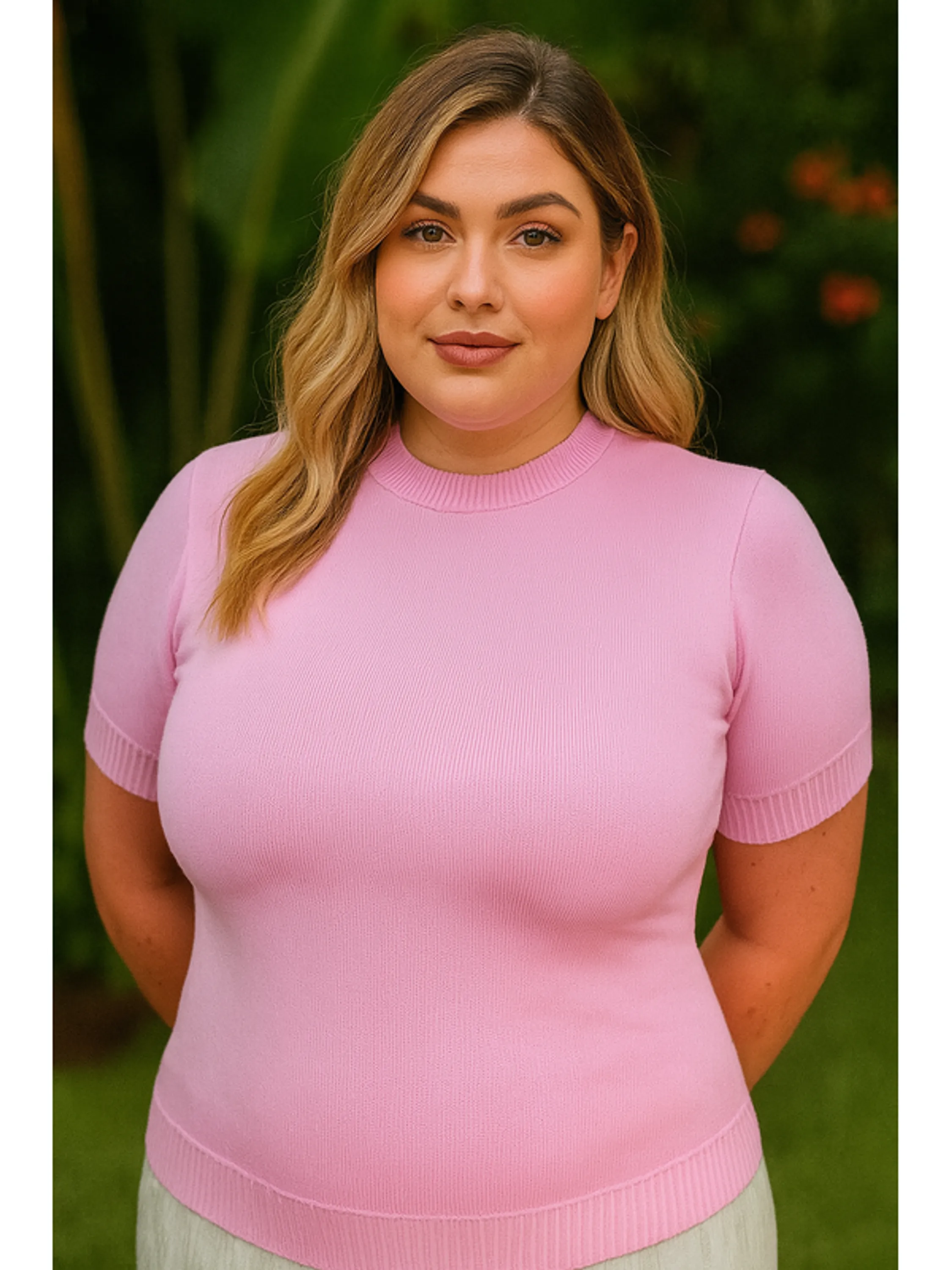 Blusa Feminina Manga Curta Gola Careca Plus Size-GG