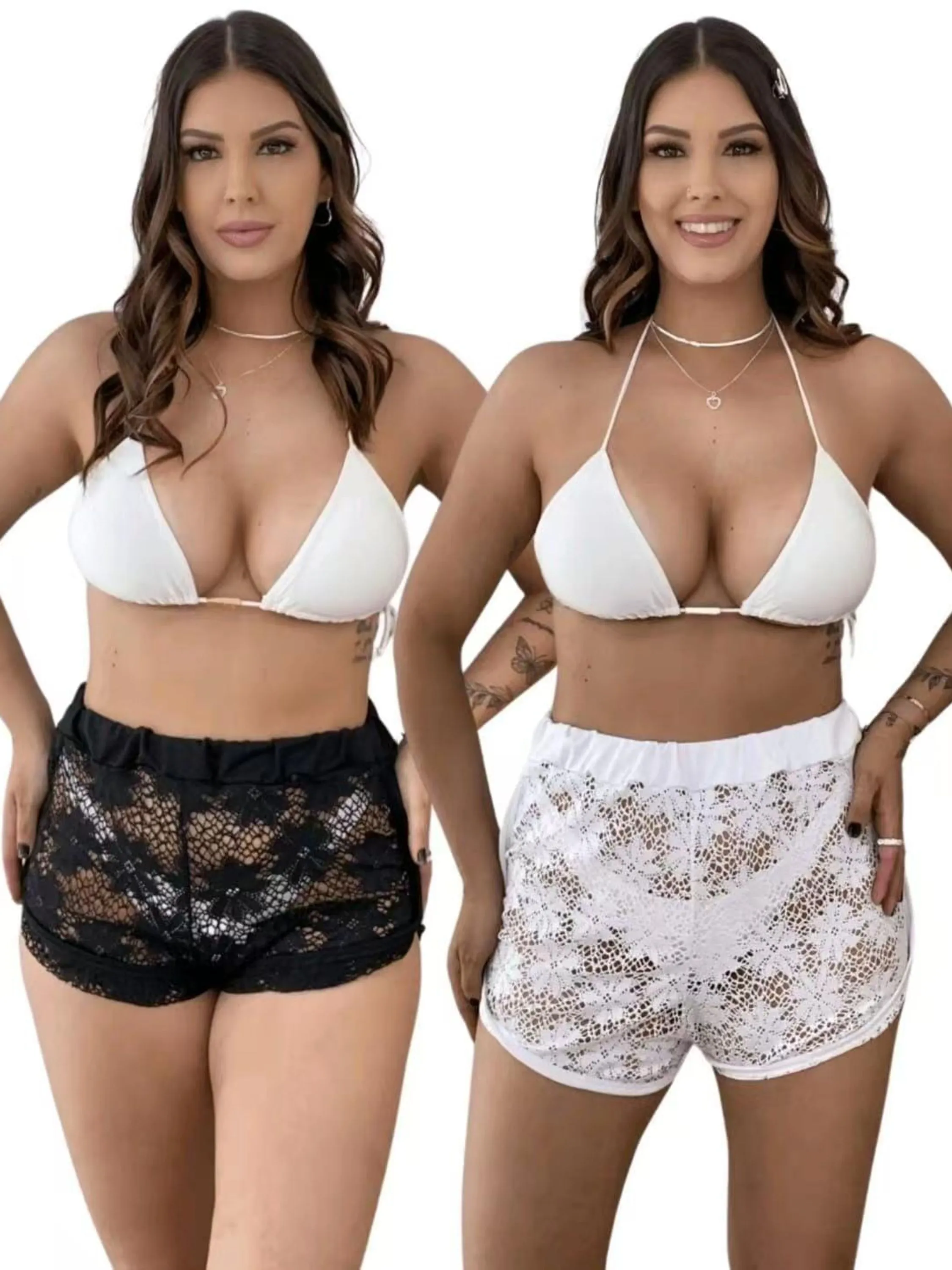 Blogueira de moda de shorts de renda de verão