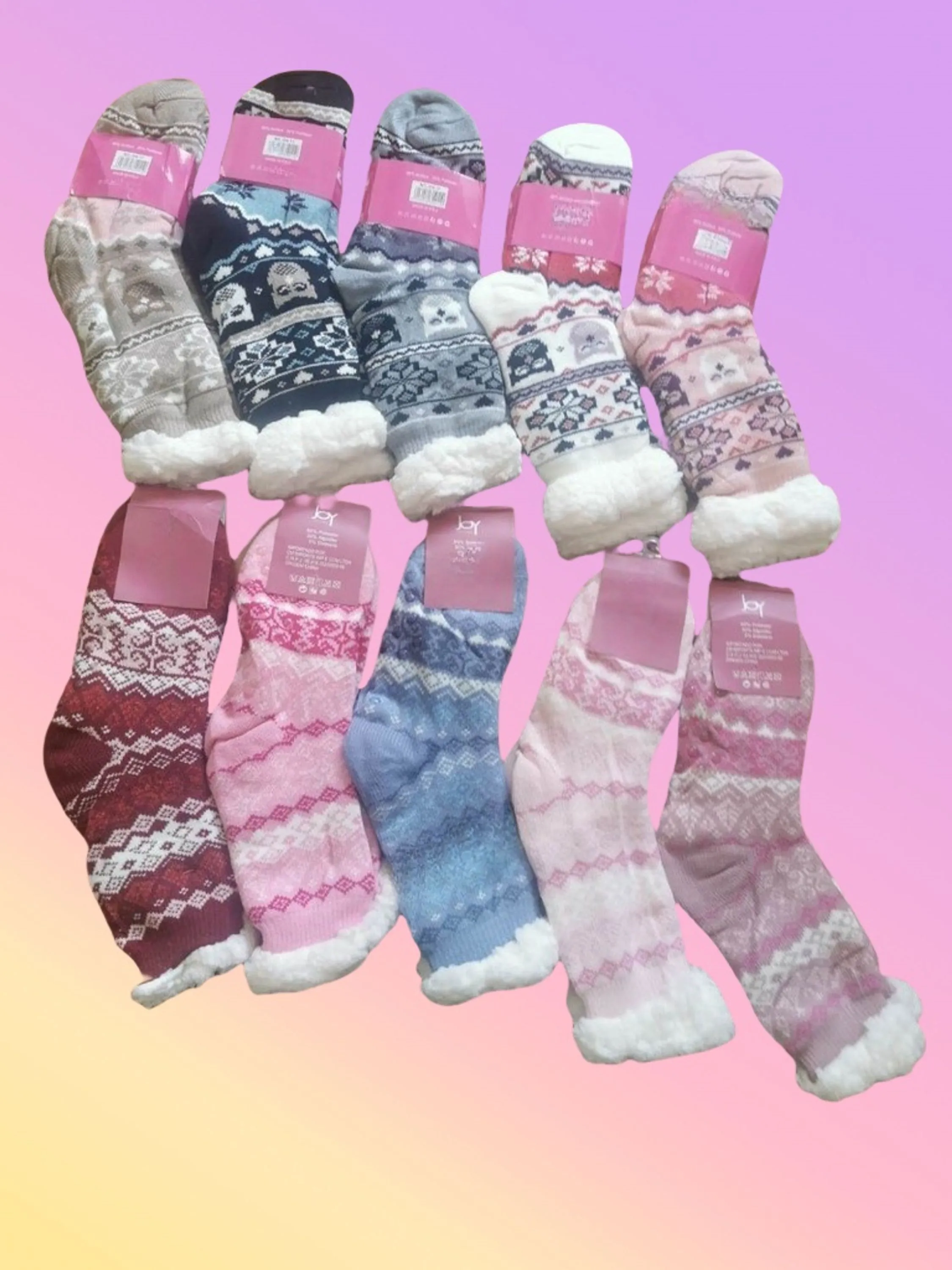 KIT 6 Meias femininas de lã antiderrapante 36-41