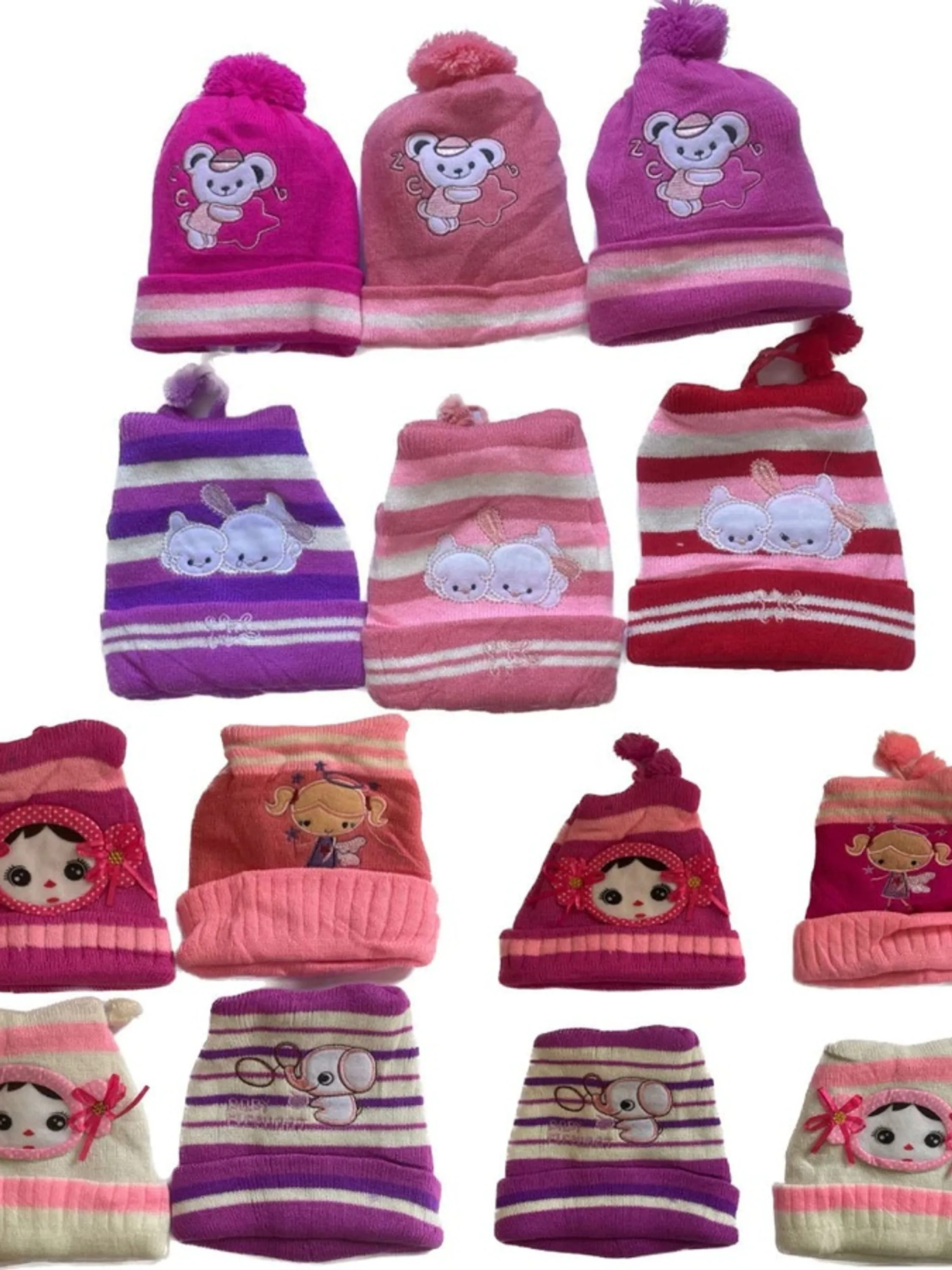 KIT 12 Gorro de lã infantil para meninas