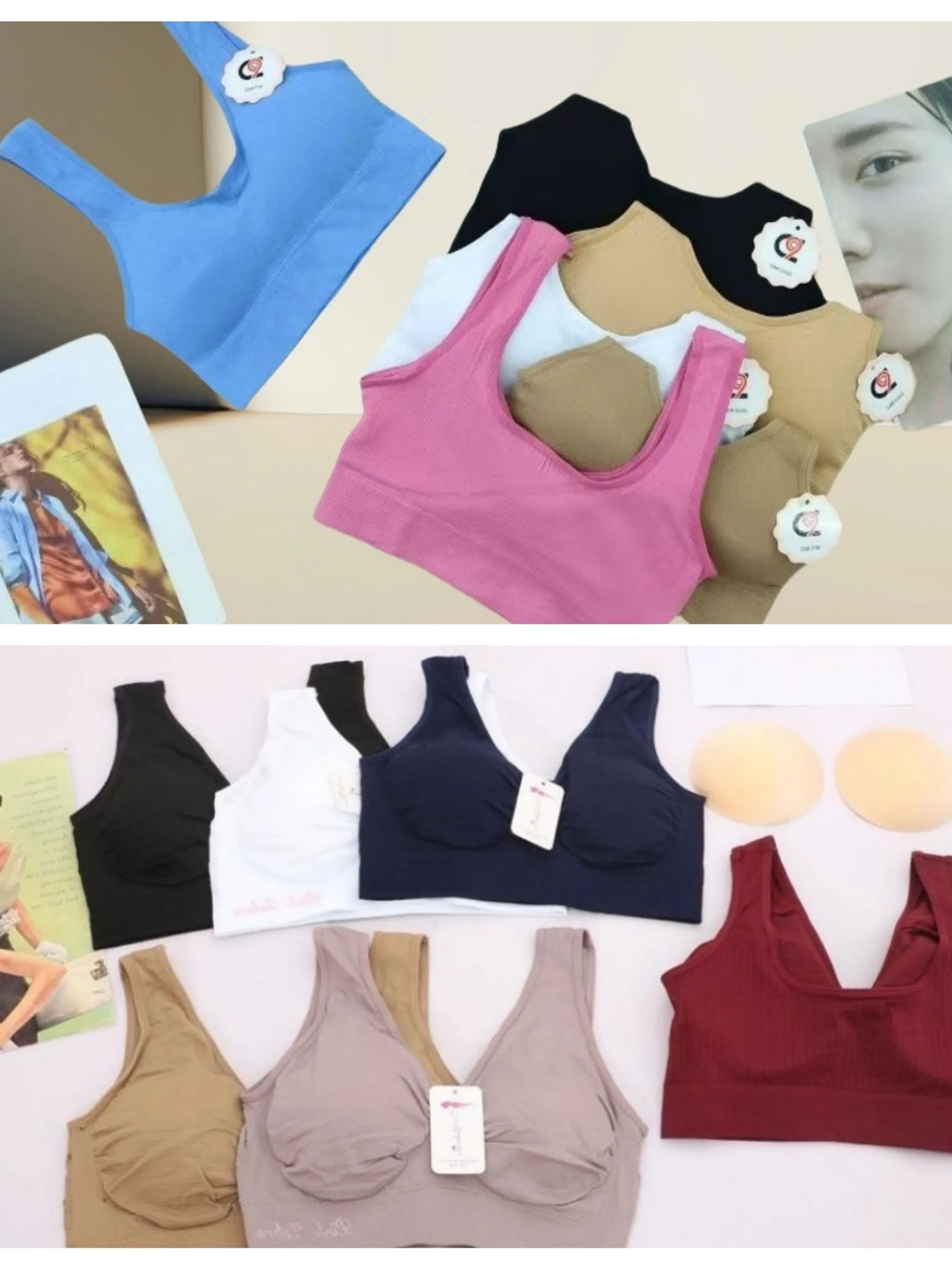 KIT 12 Sutiã com bojo em cores estampadas aleatórias.