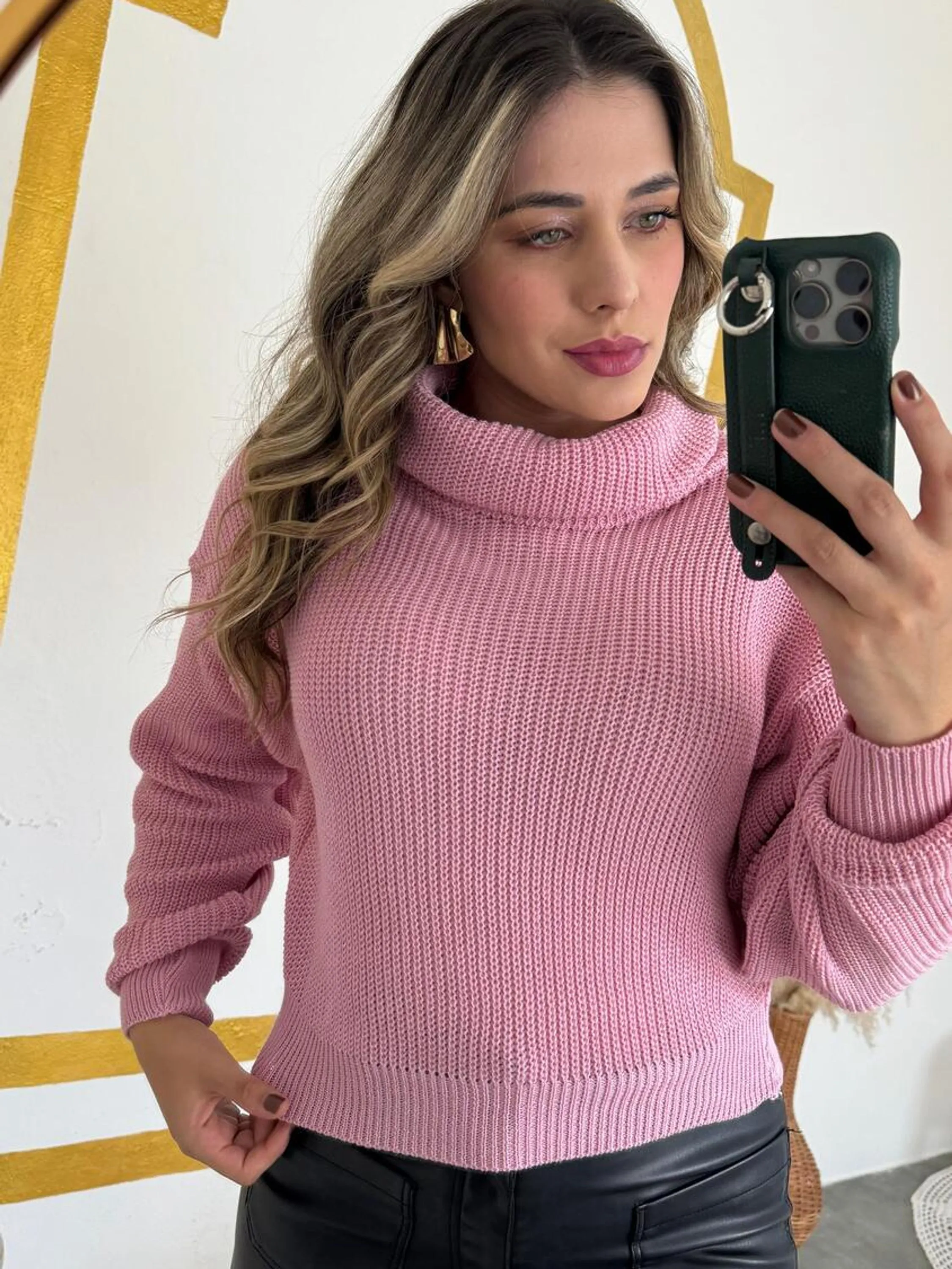 Blusa Feminina de Tricot Manga Longa Gola Boba