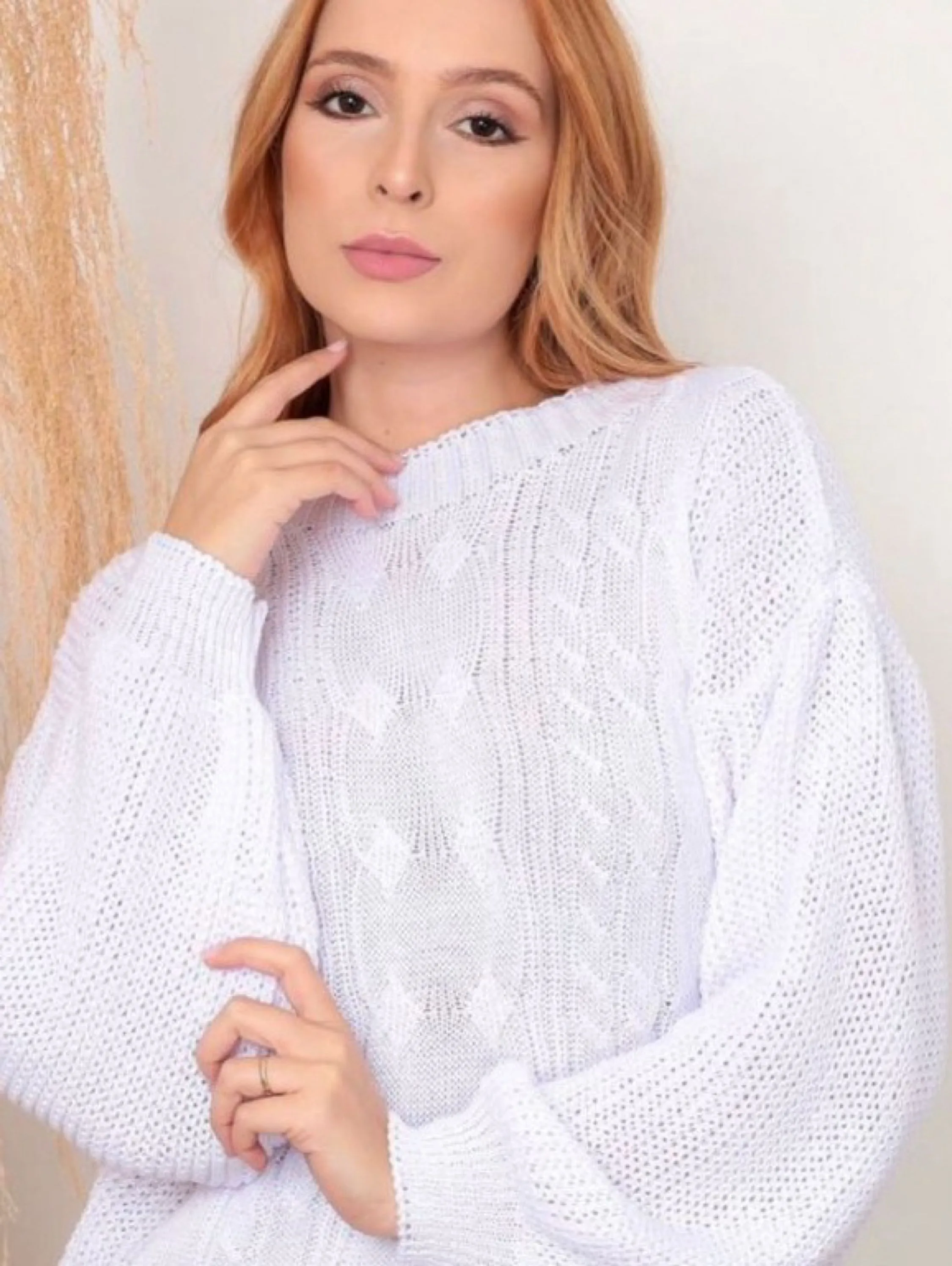 Blusa Tricot 3 Tranças Manga bufante