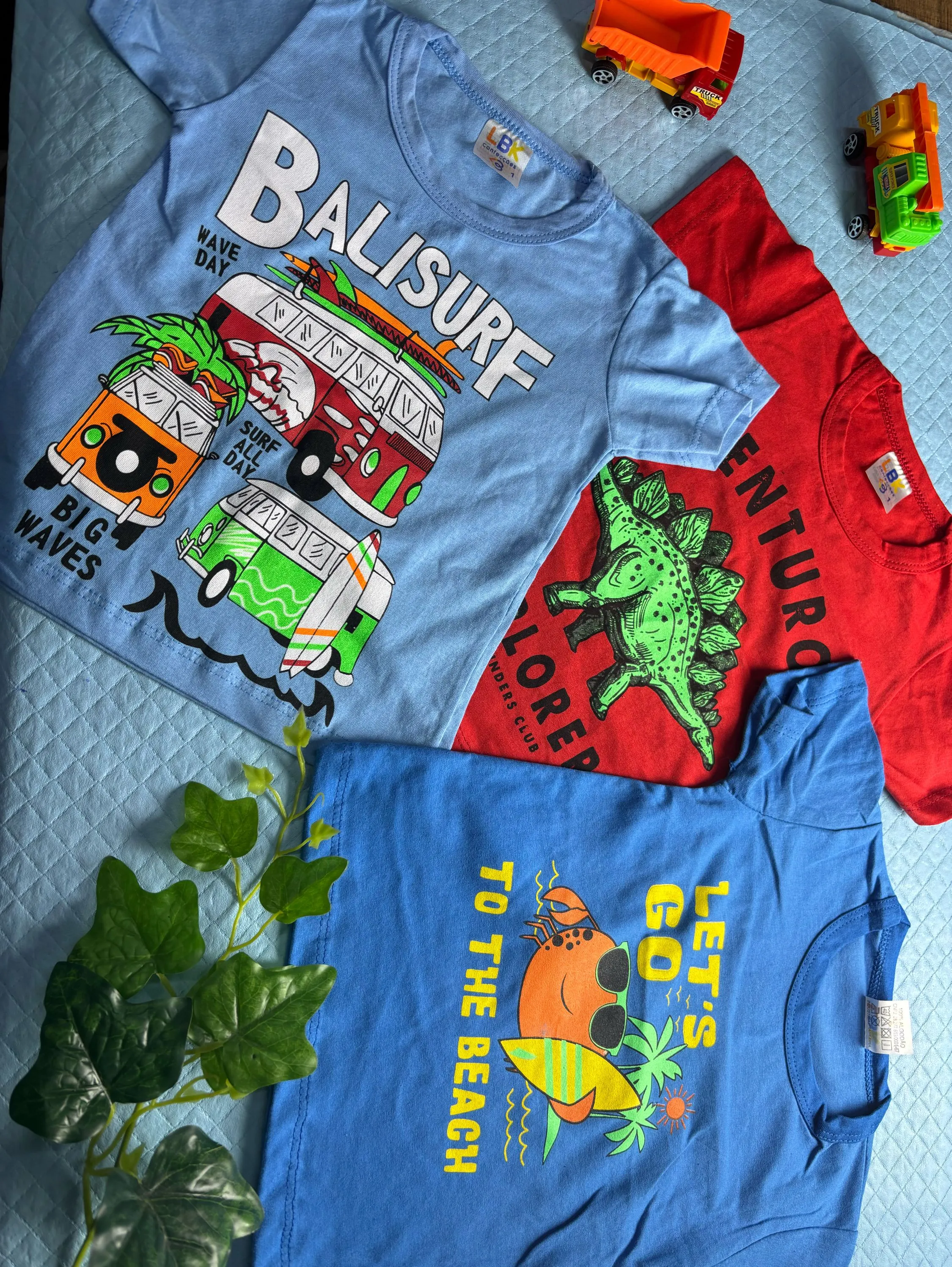 🌞🦀🌊 Kit com 3 Camisetas Divertidas LBK Infantil