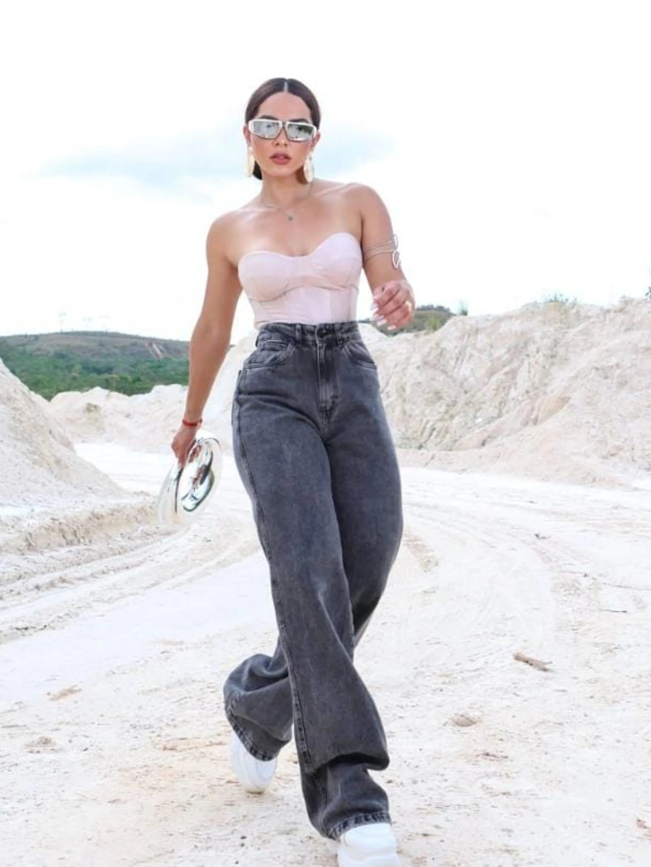 Calça Wide Leg Grafite sem Lycra
