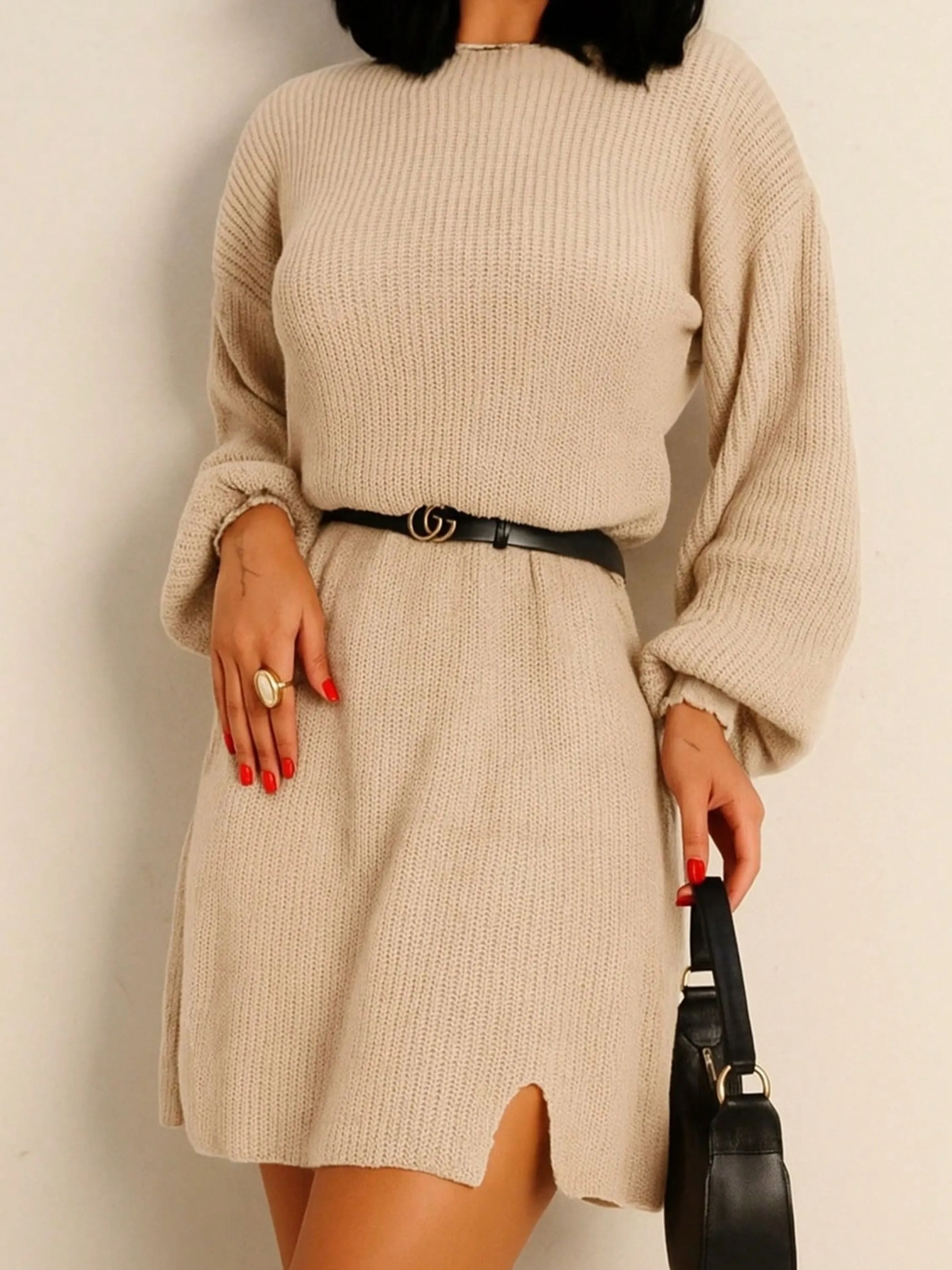 Vestido Feminino Mousse Curto Manga Longa Fenda