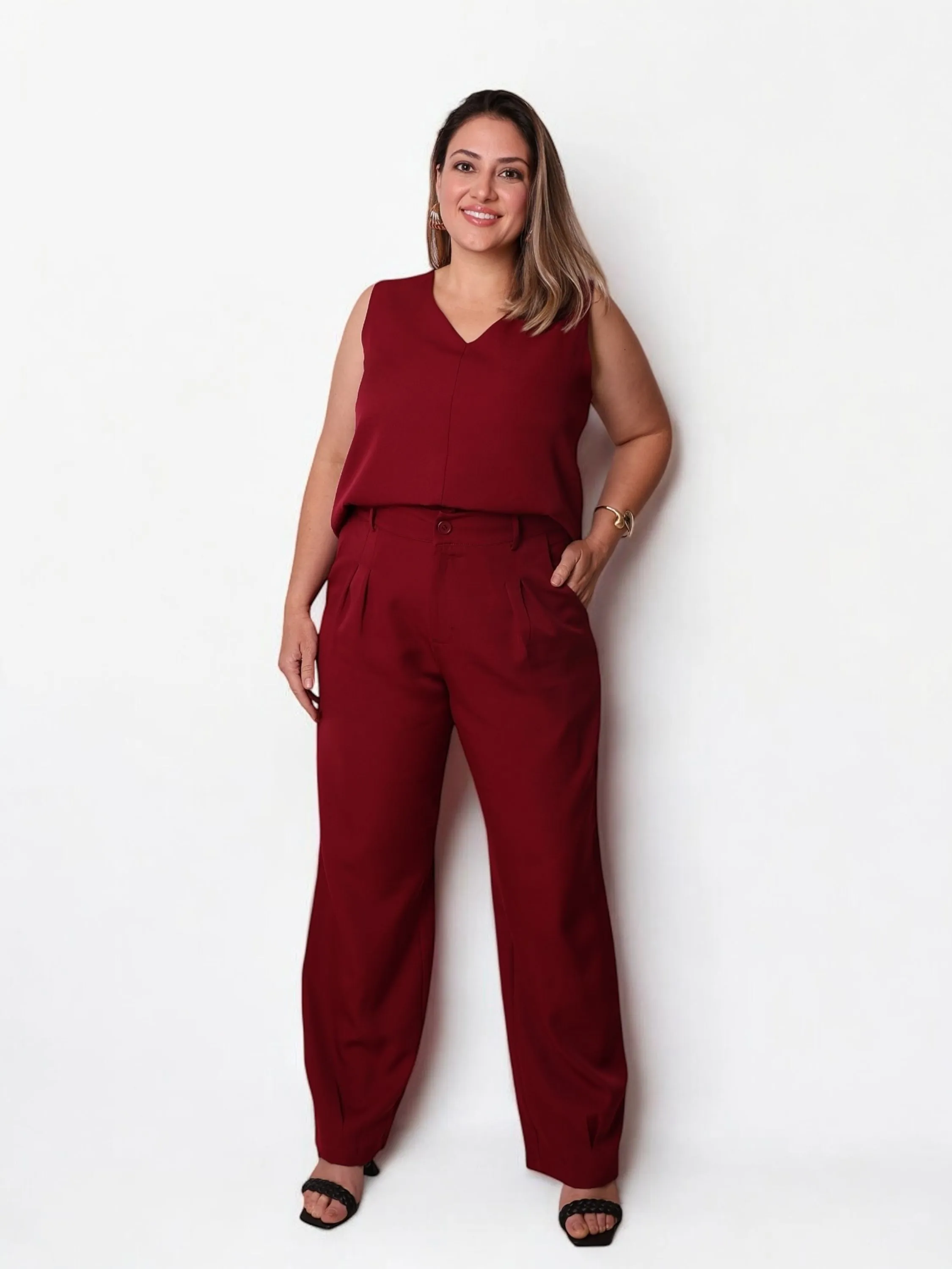 CONJUNTO FEMININO PLUS SIZE ALFAIATARIA REGATA COM CALCA