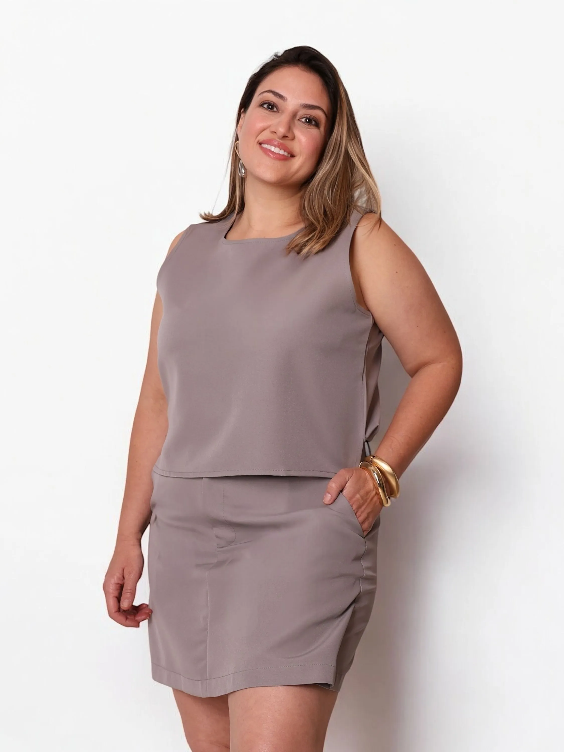 CONJUNTO PLUS SIZE ALFAIATARIA FEMININO REGATA SHORTSAIA