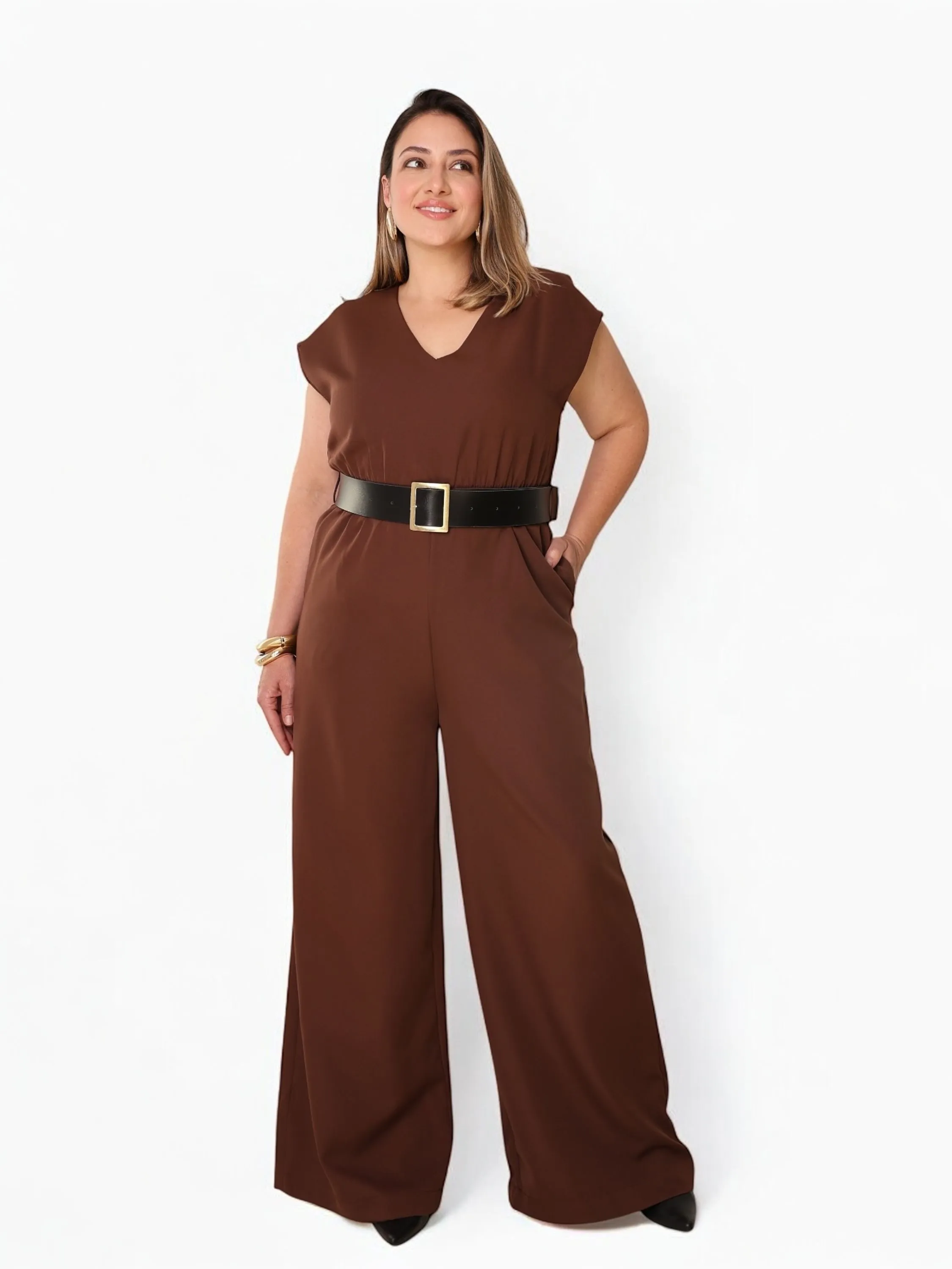 MACACAO FEMININO ALFAIATARIA COM CINTO PLUS SIZE