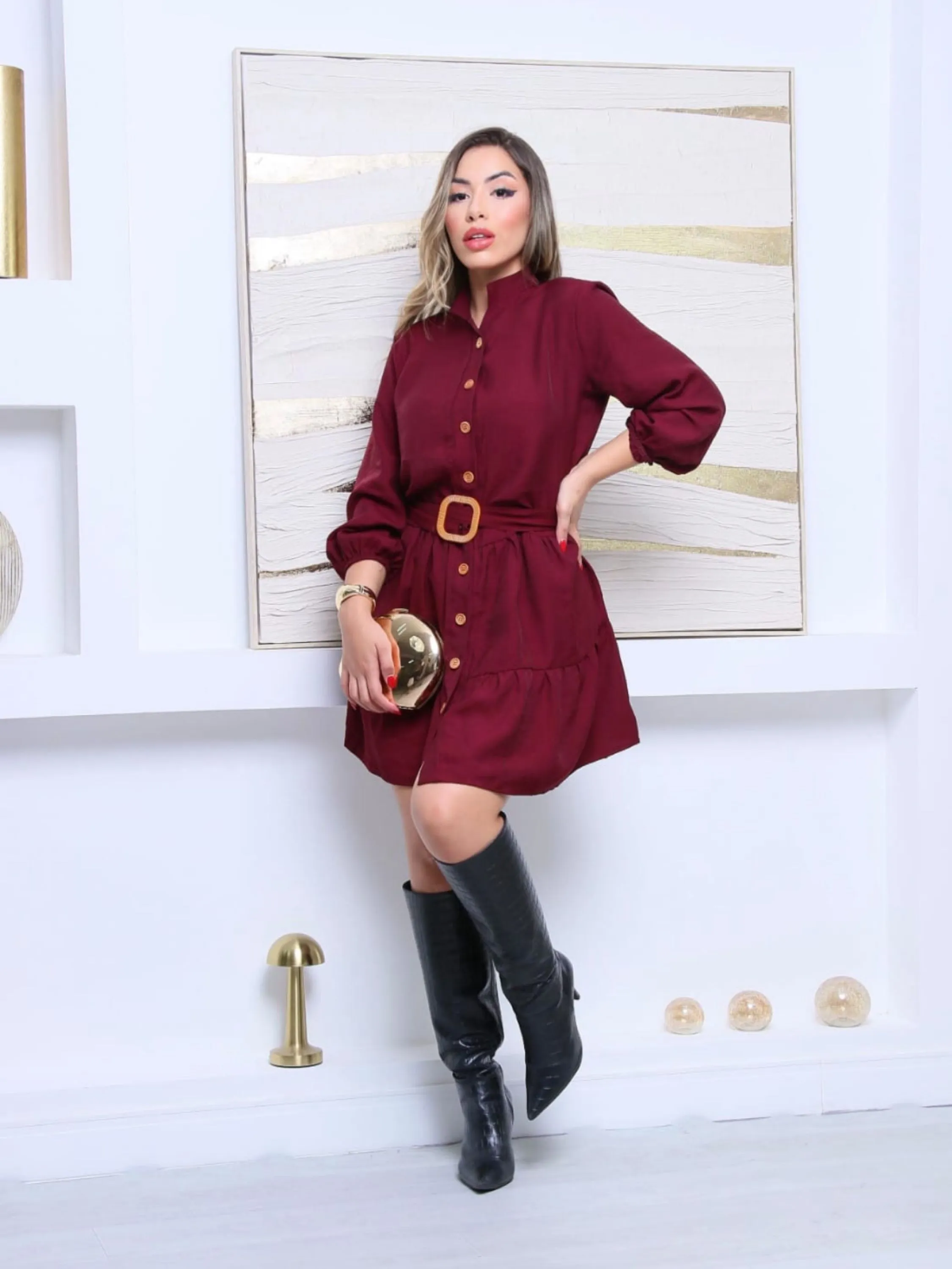 Vestido Curto Feminino Casual Com Cinto, De Verão.