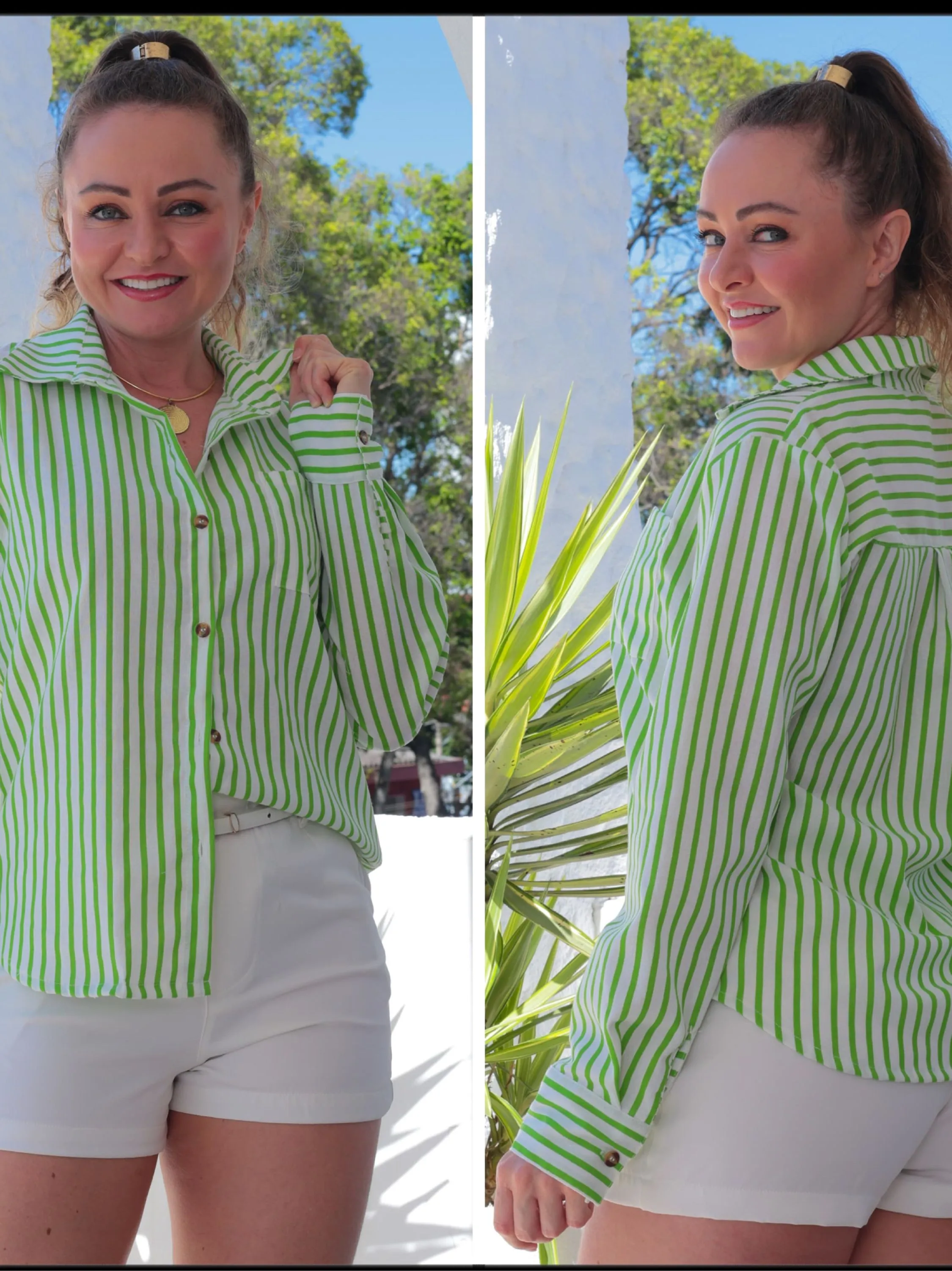 Camisa Feminina Listrada “Linho” Grande Qualidade