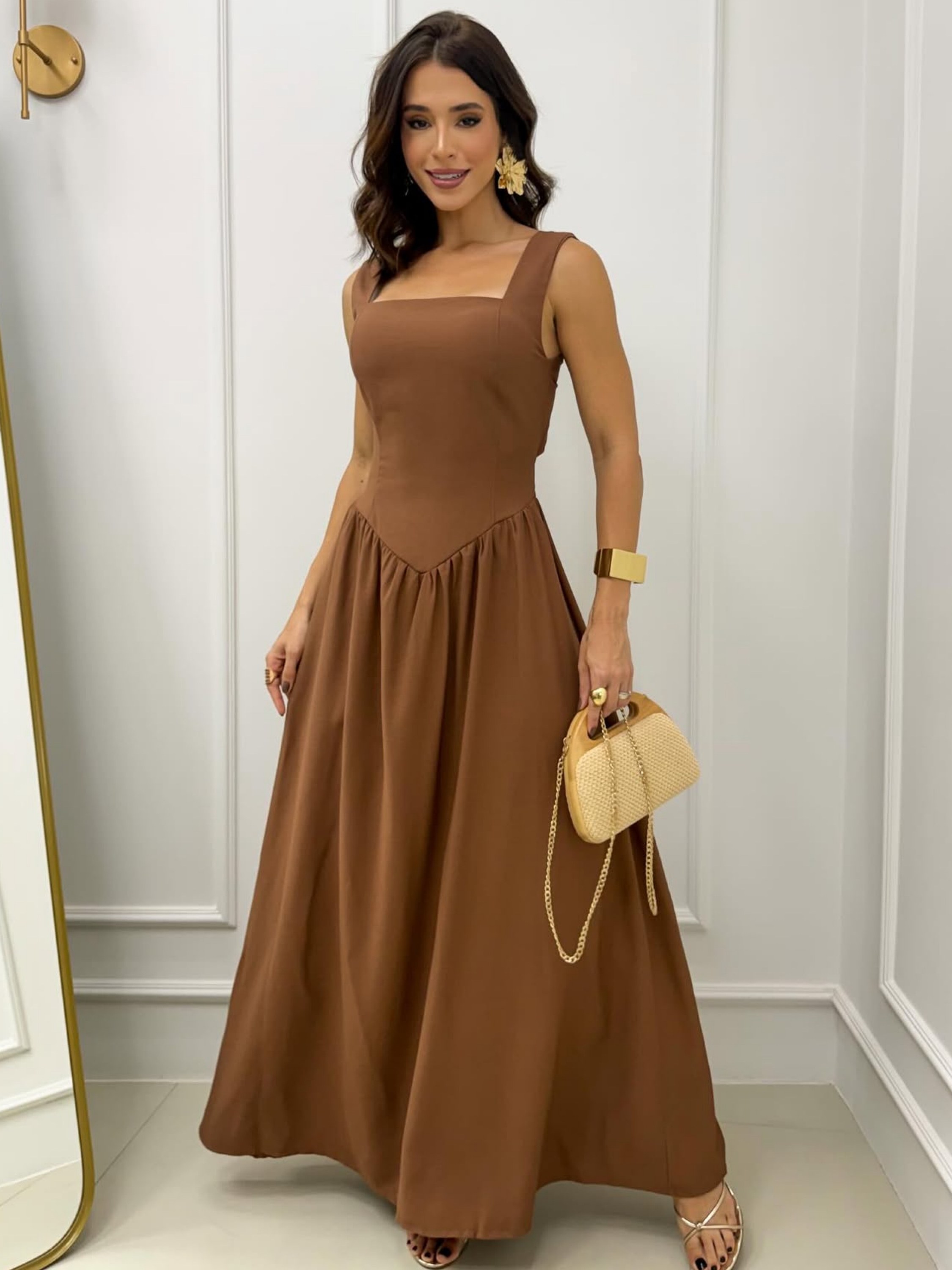 Elegante vestido Longo Feminino Tecido Sensorial