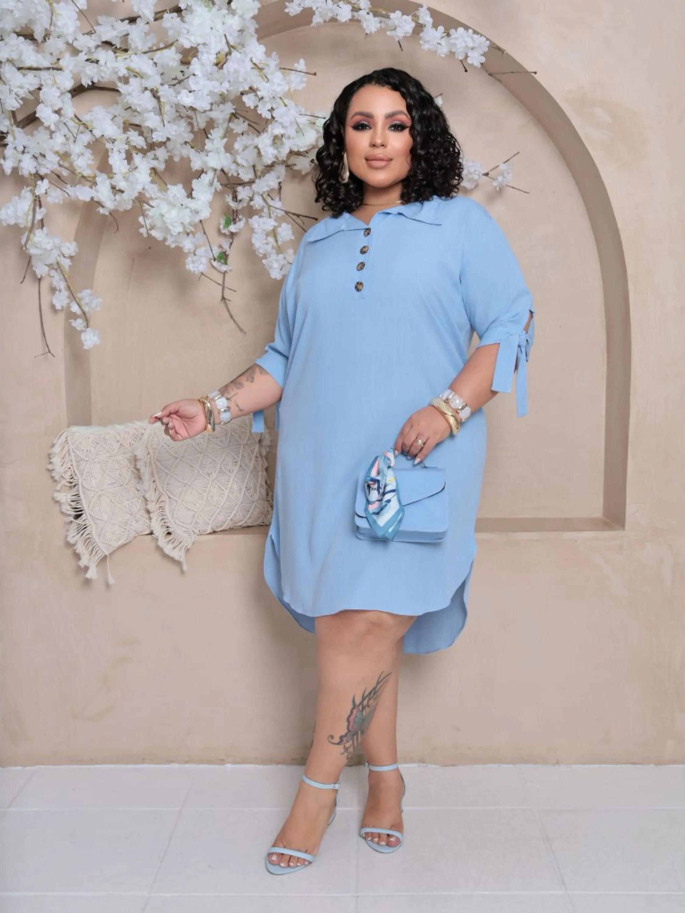 Vestido Chamise Pluz Size  Com botão De Verão 2025