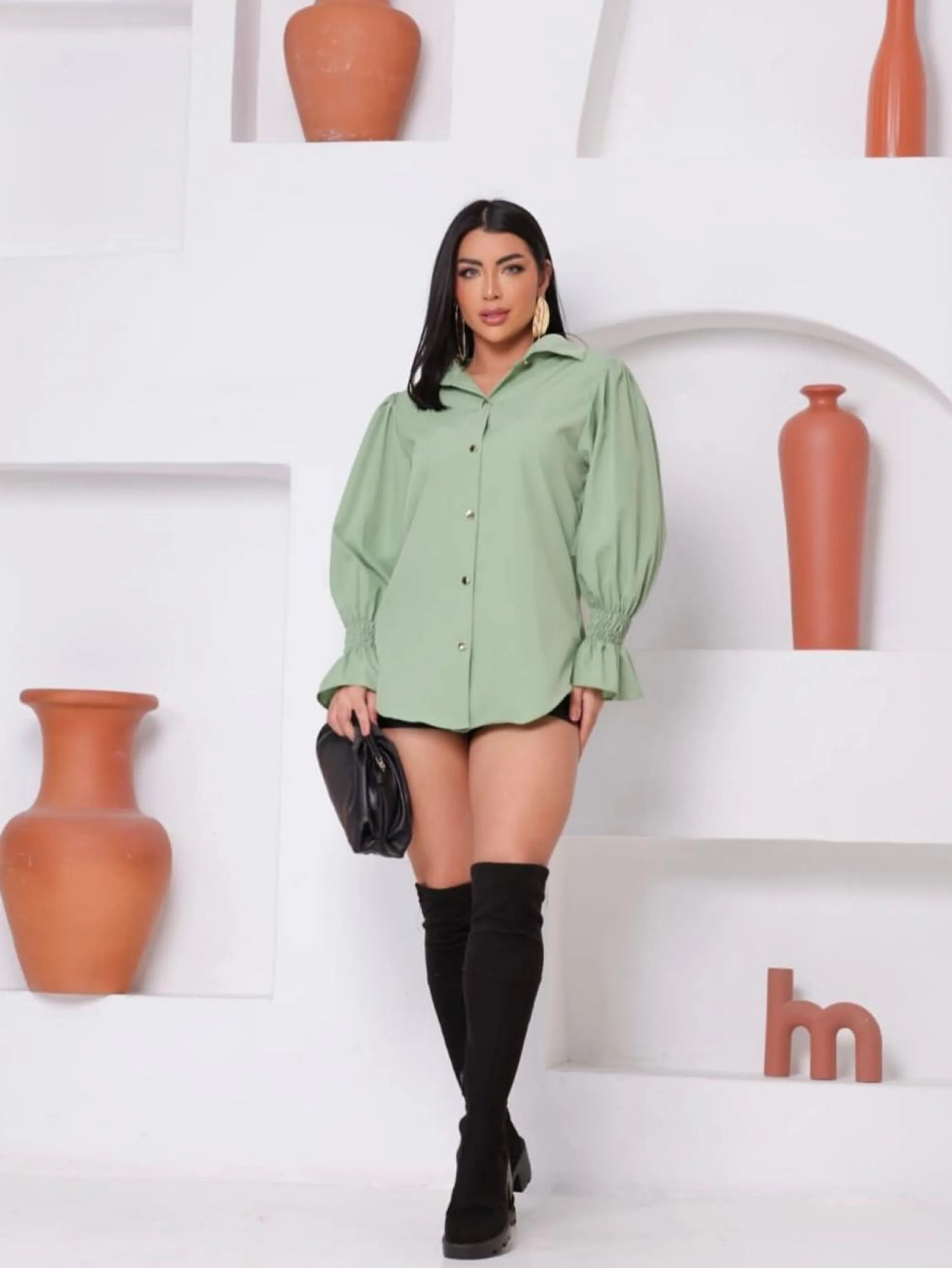 Camisa Social Feminina Com Elástico no Punho