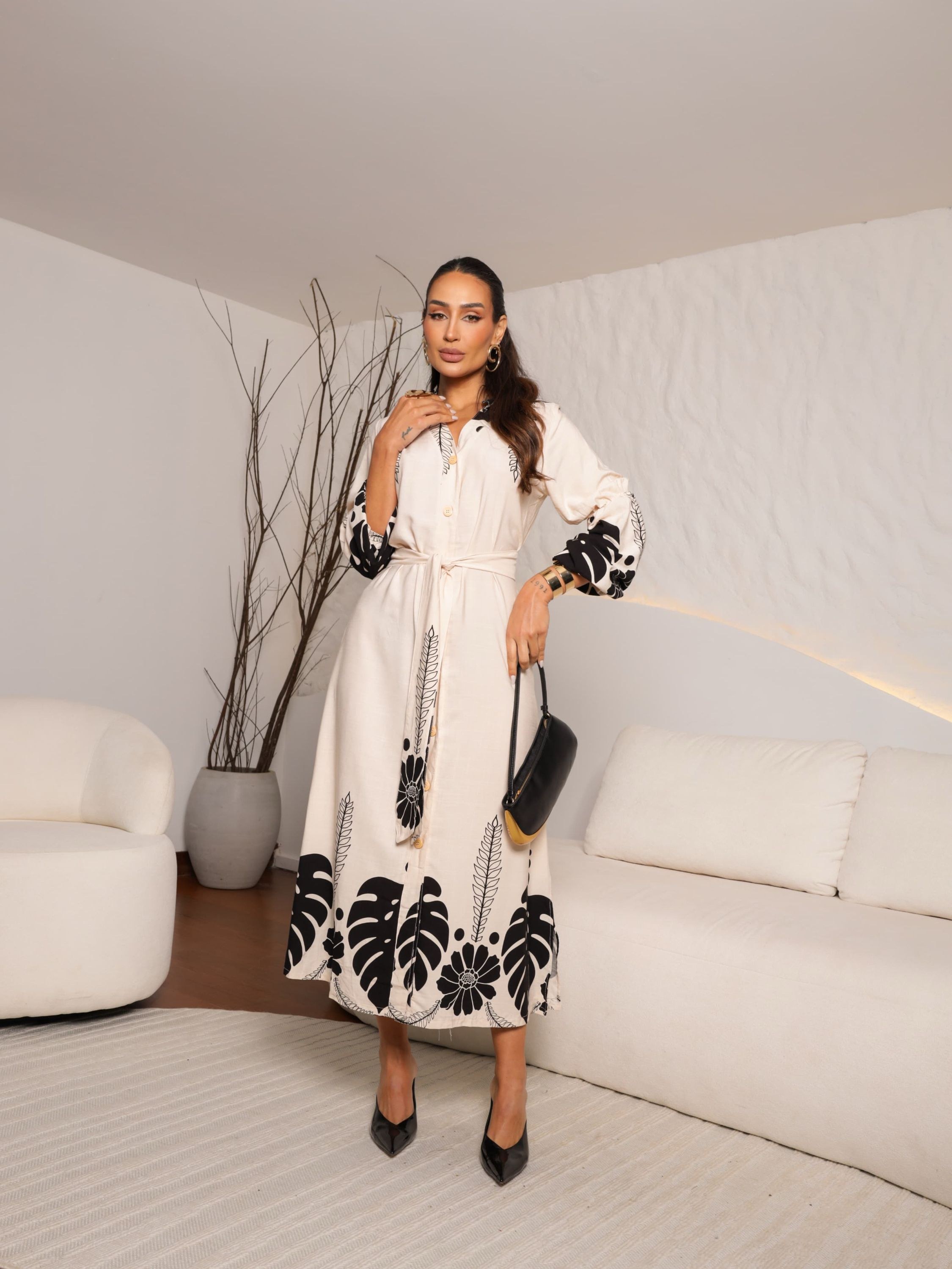 Vestido Longo de Manga 3/4