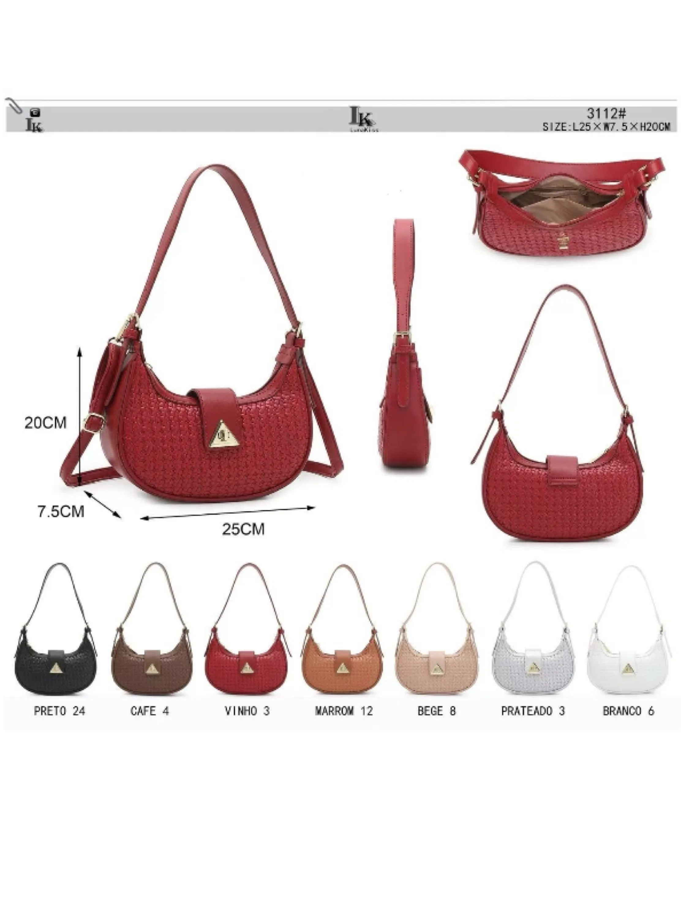 Bolsa meia lua pequeno de mão com alça transversal