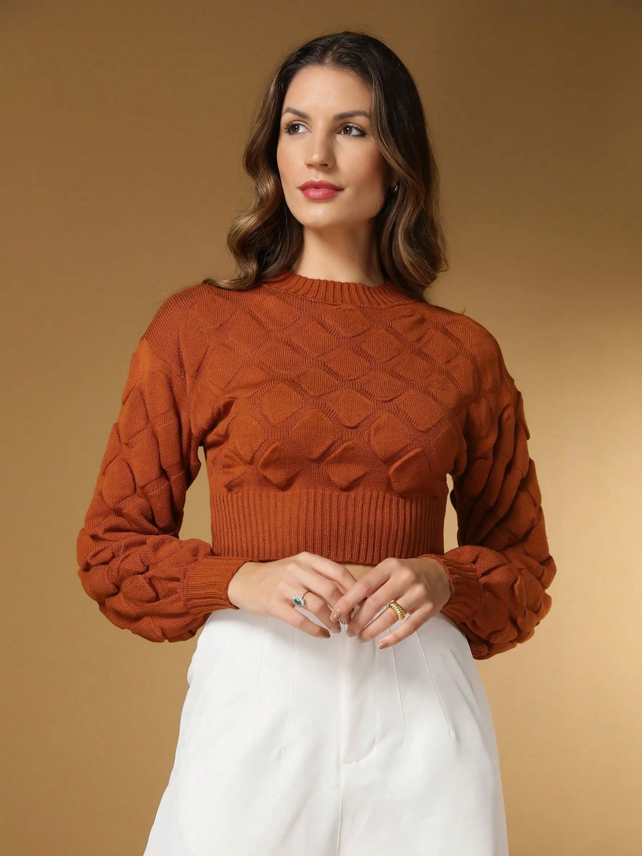 Blusa Suéter modal Feminino Cropped de Tricô