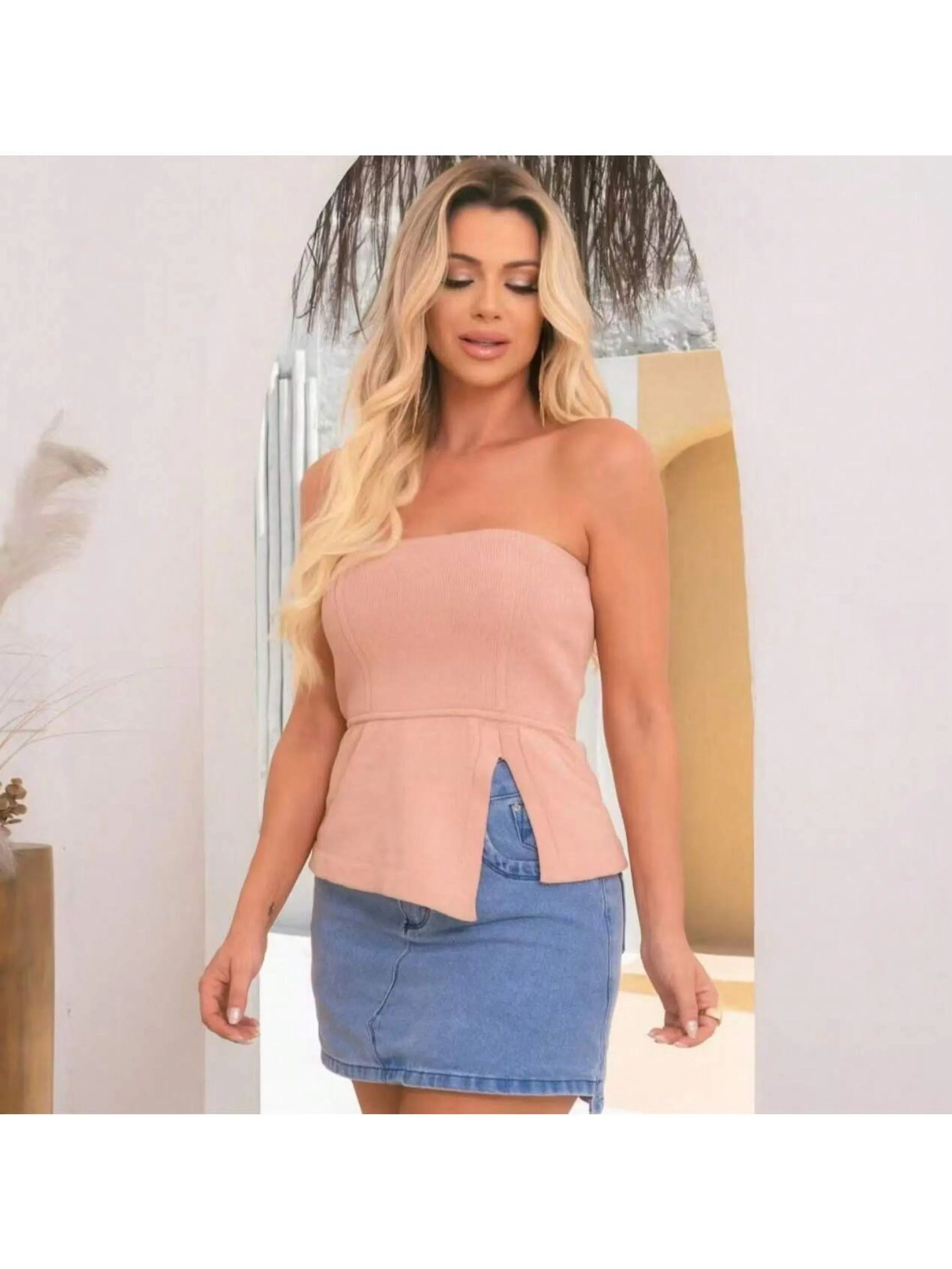 Blusa Tomara que Caia em Tricô Modal Peplum