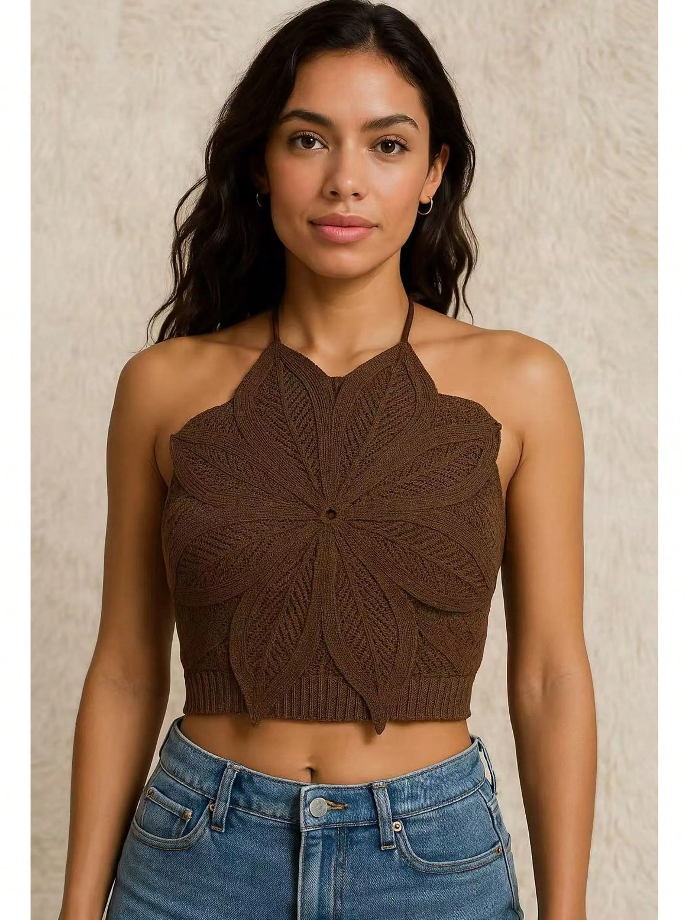 Top Cropped de Tricô modal em Crochê Flor