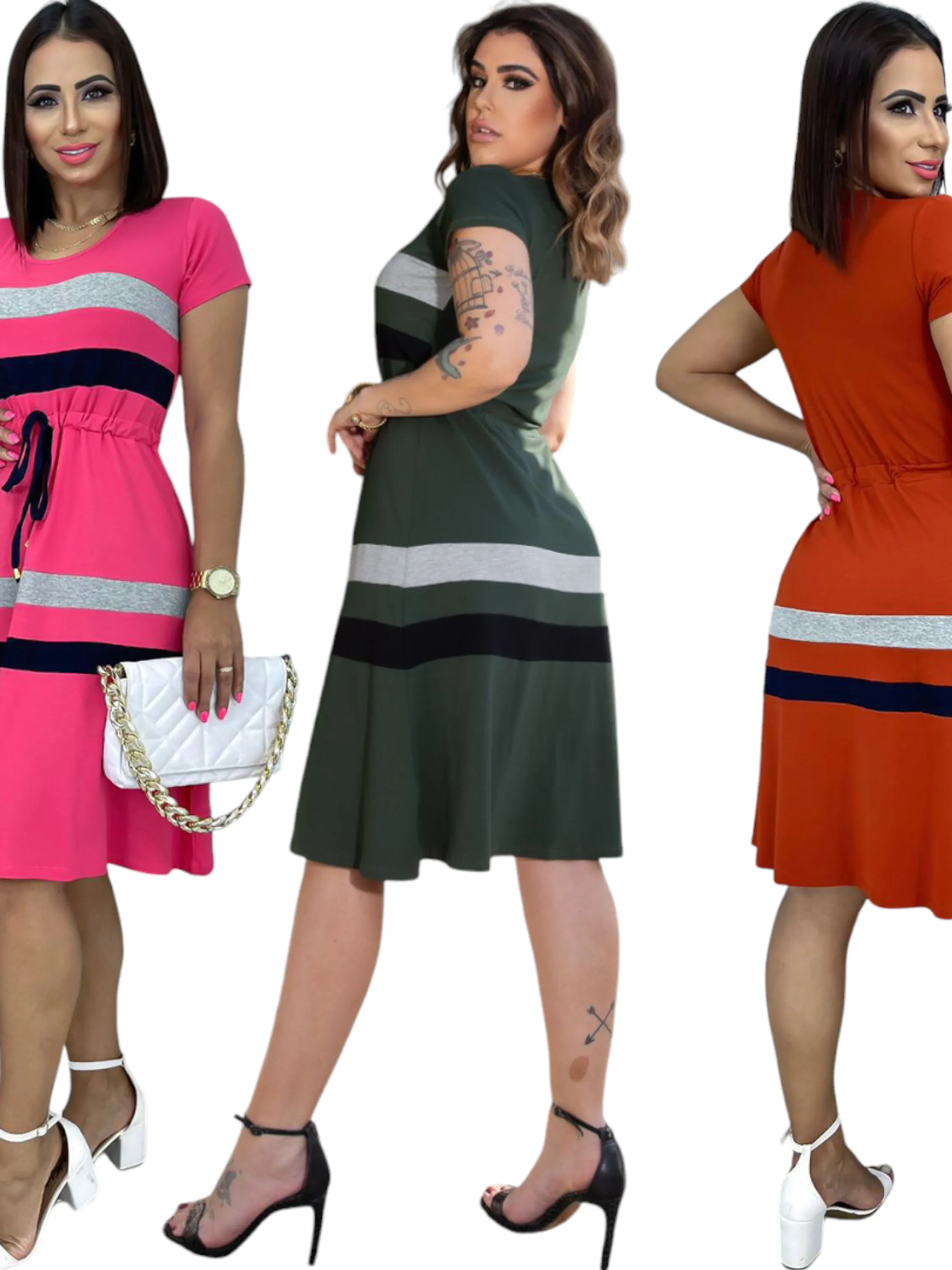 Vestido Femenino Godê Listrados em Viscolycra Premium