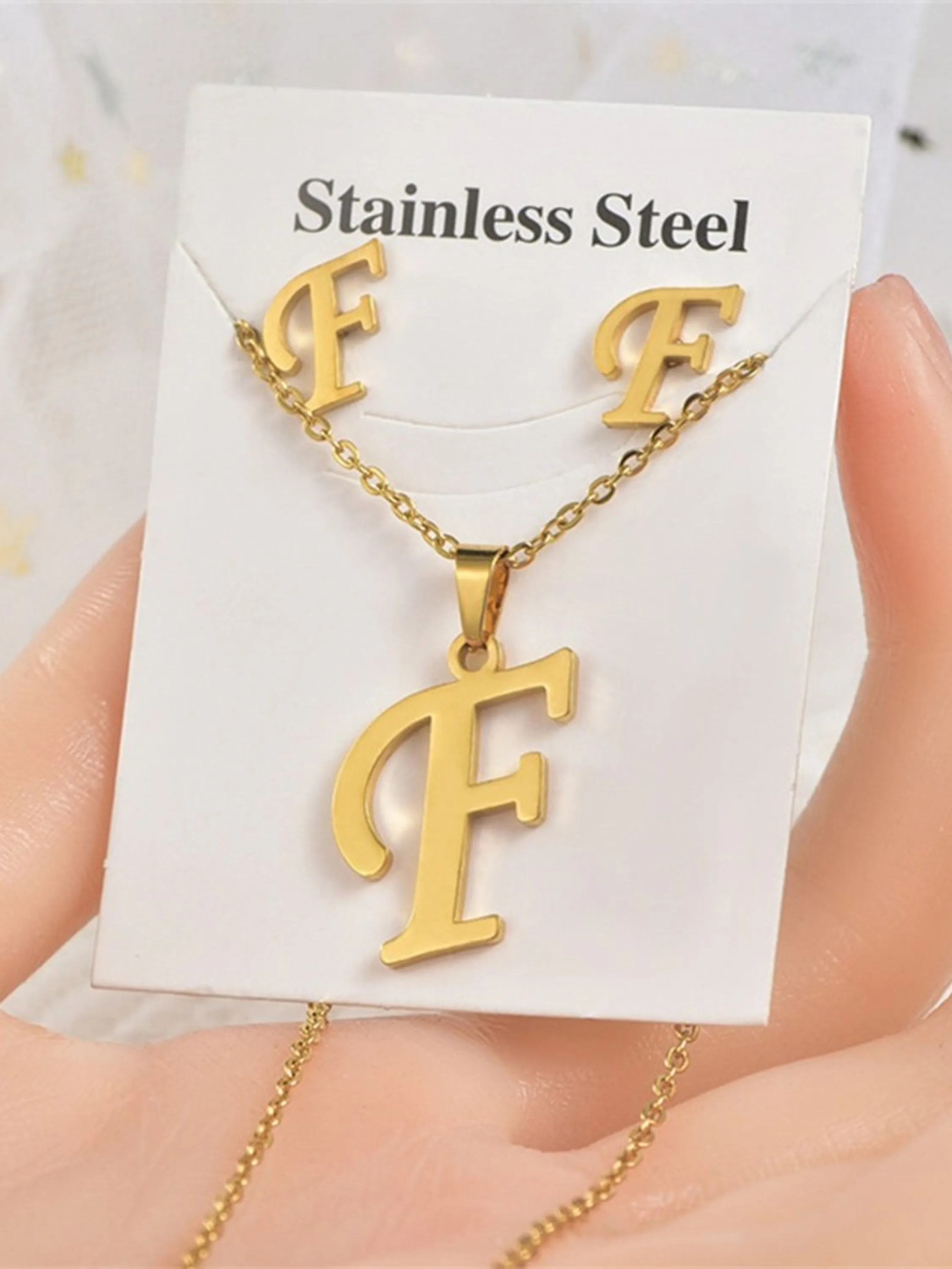 Brincos E Colar Acessórios De Letras Aço