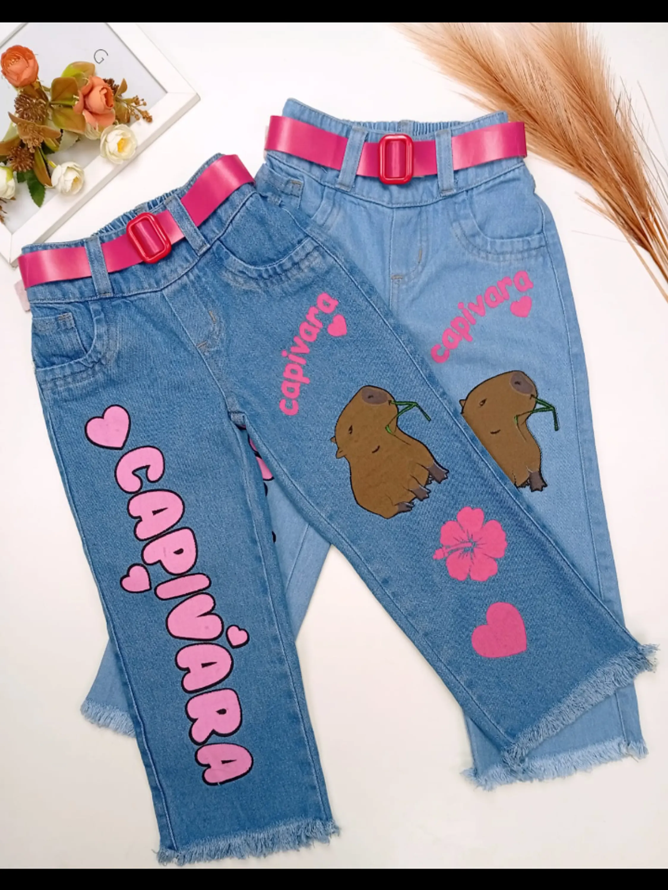 Calça jeans infantil 2/8 capivara