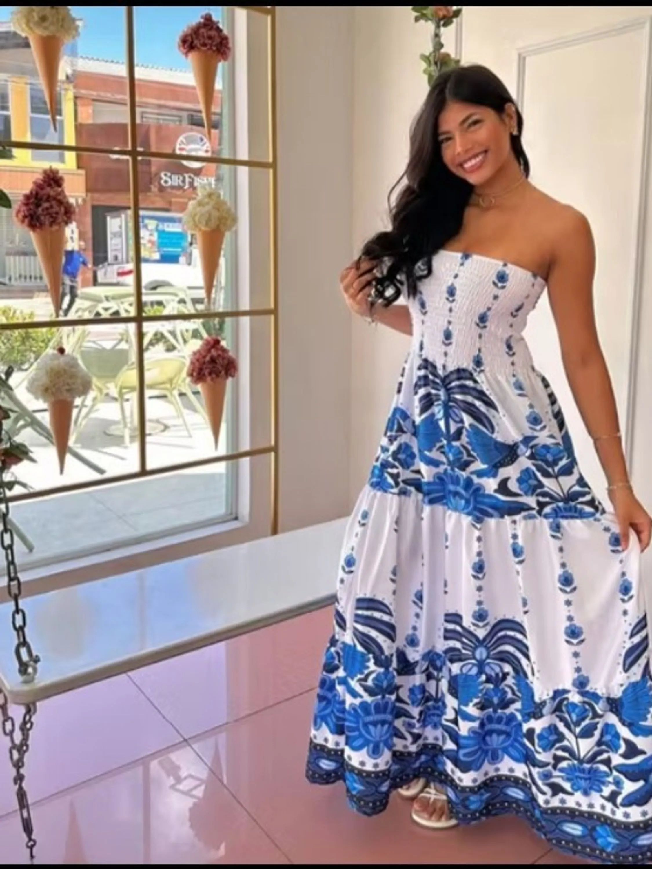 Vestido tomara que caia floral elegante moda verão
