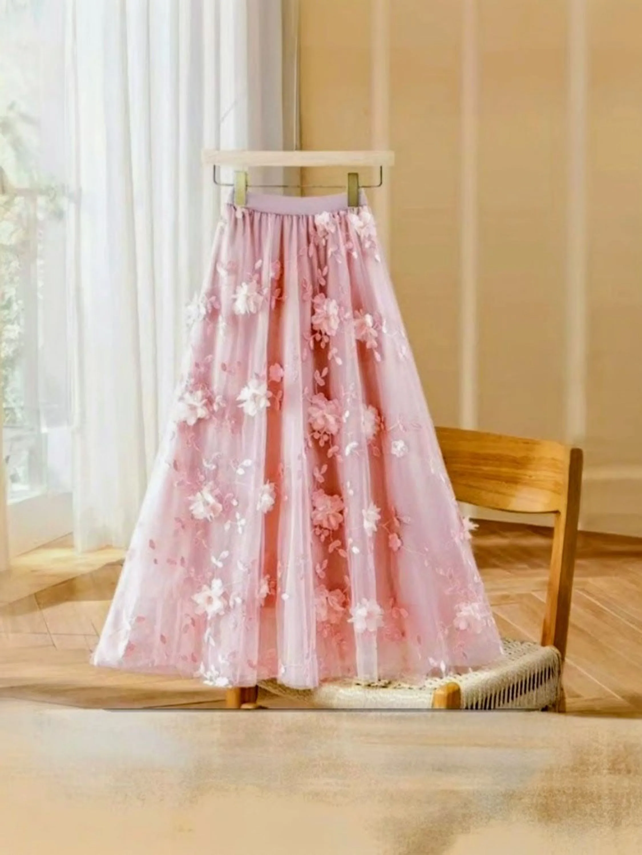 Saia tule floral 3D elegante tridimensional alta tendência