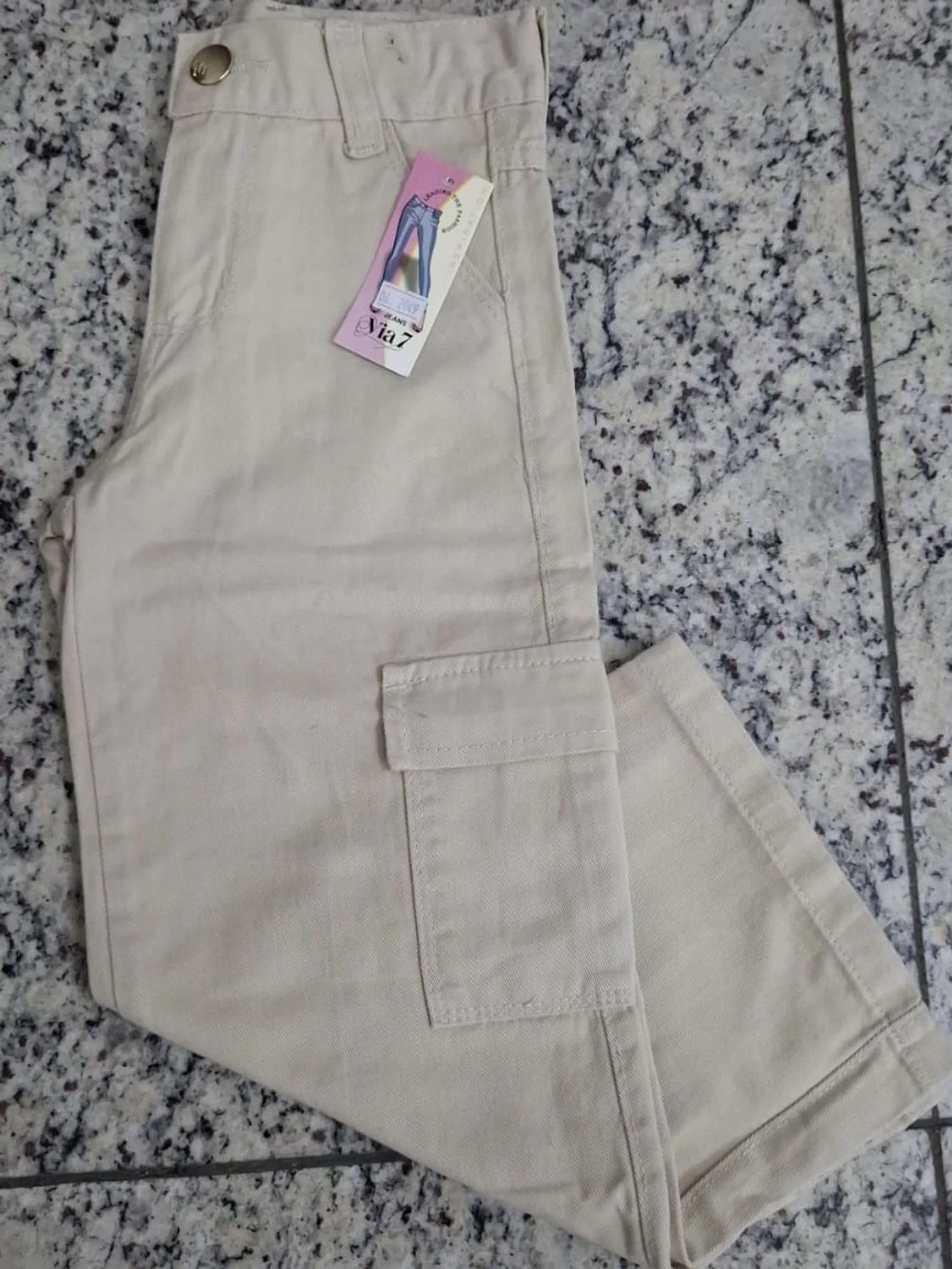 Calça wide leg cargo sarja fem infantil 4/6/8