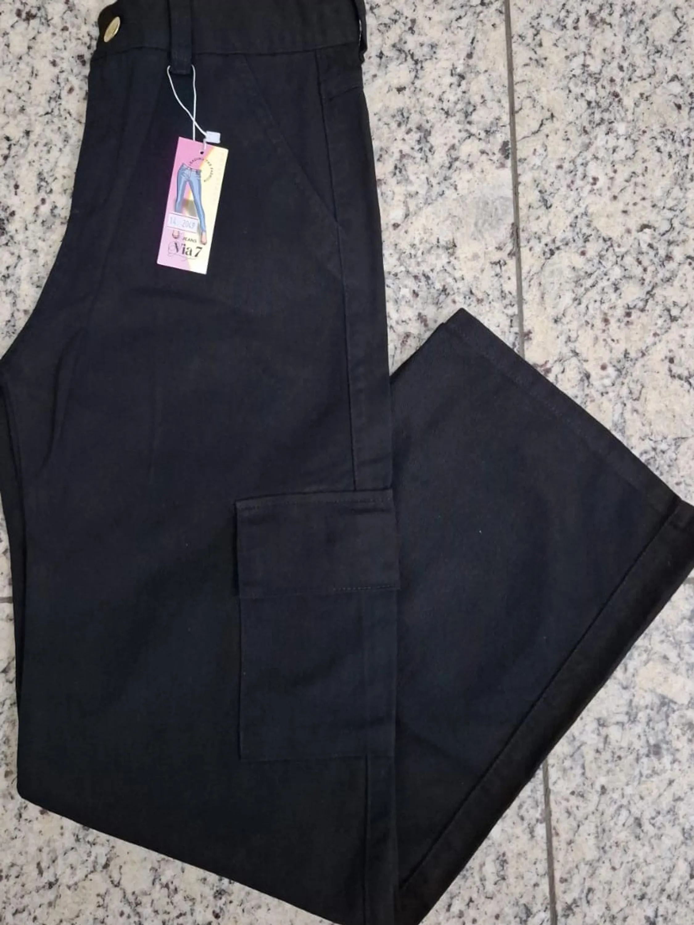 Calça sarja wide leg cargo juvenil 10/12/14/16