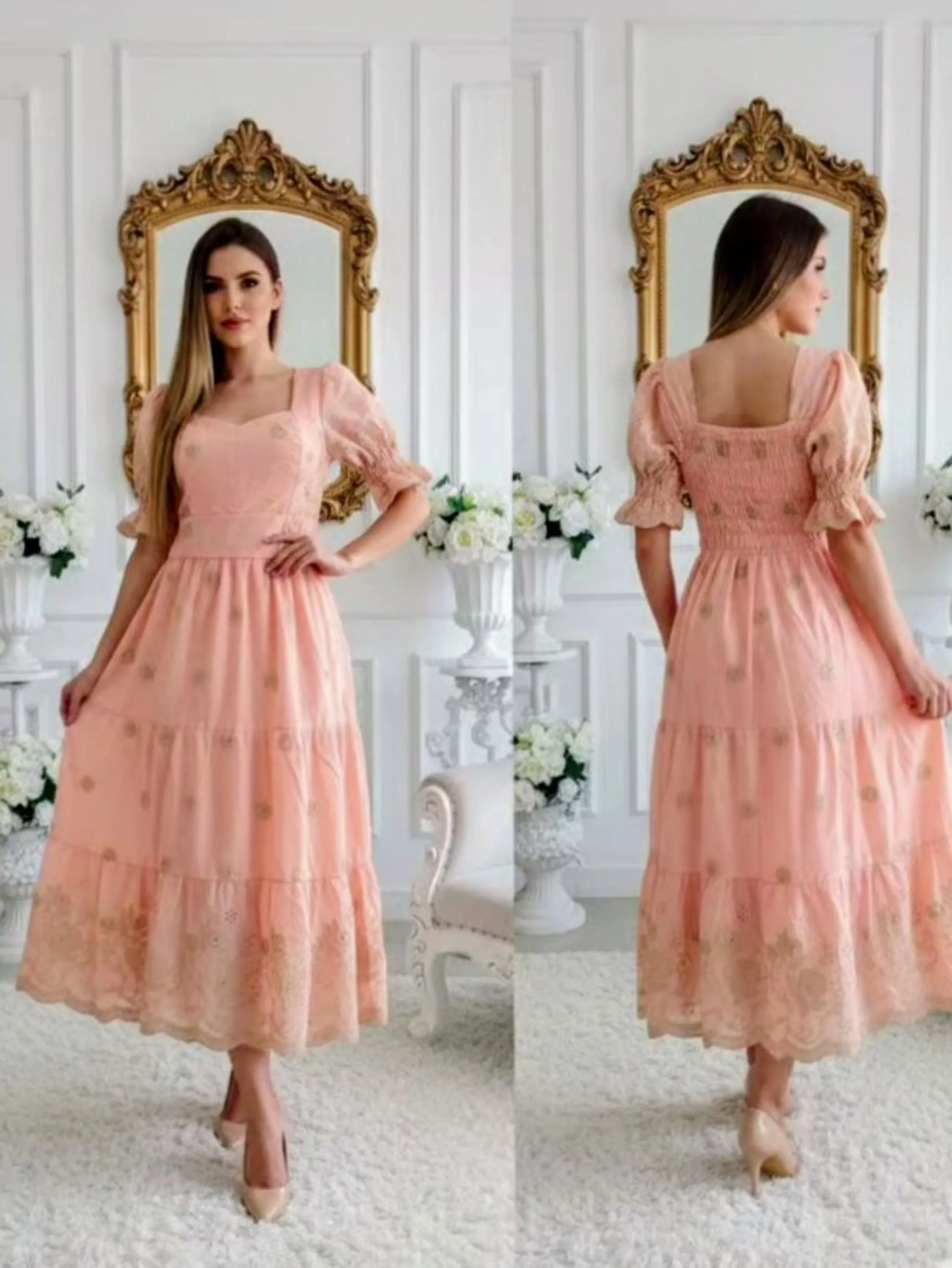 Vestido Lese com bordado 100% algodão M/G/GG