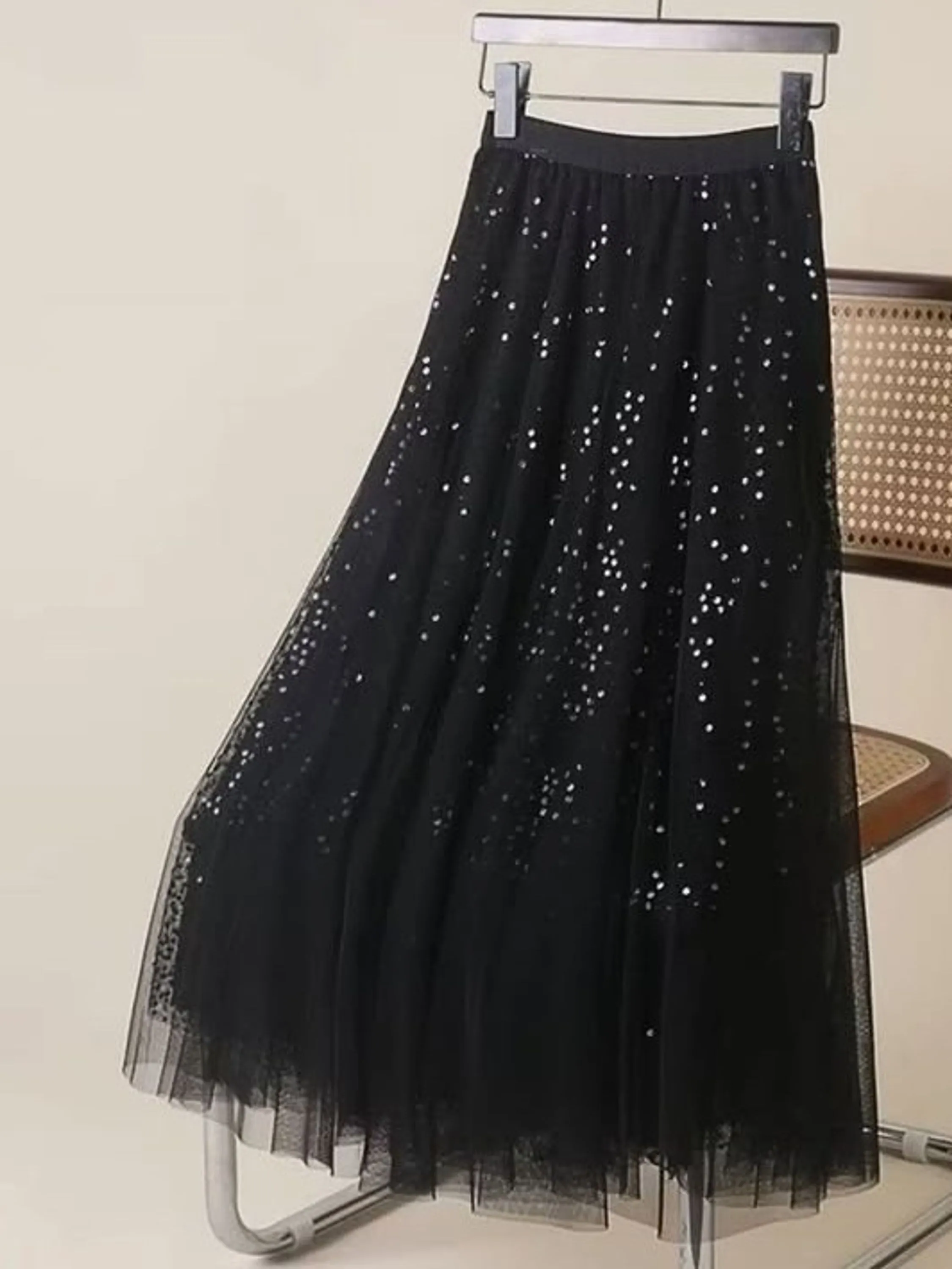 Saia tule com paetê adulto elástico na cintura