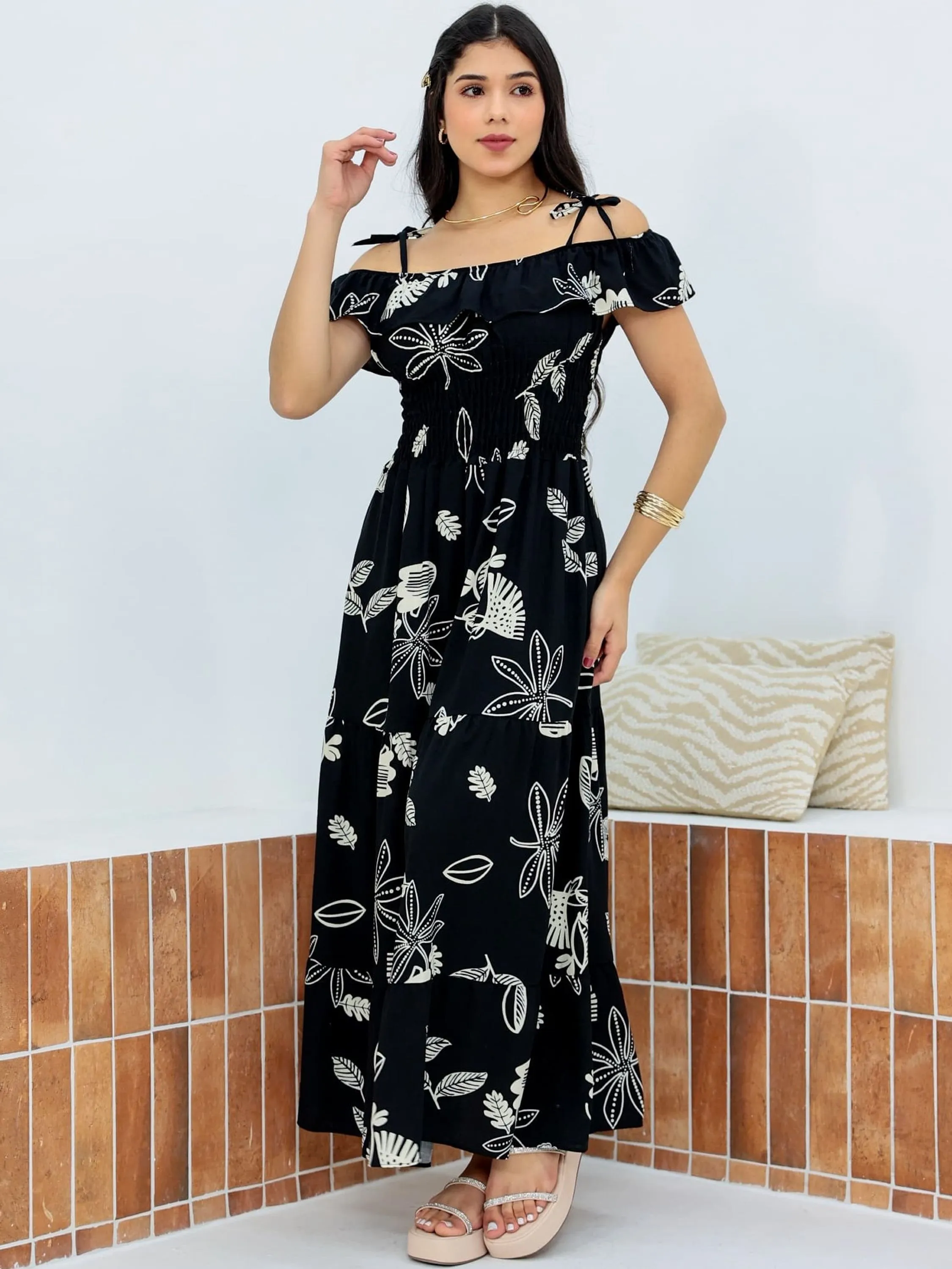 Vestido 3 Maria Lastex Florido Estampado