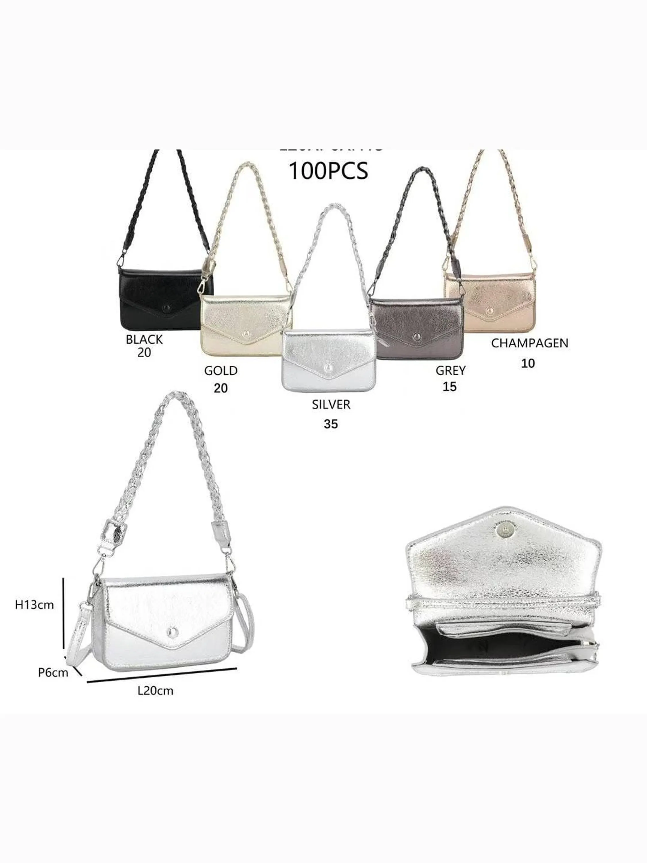 Bolsa casual de couro brilhante com duas alças de reposição