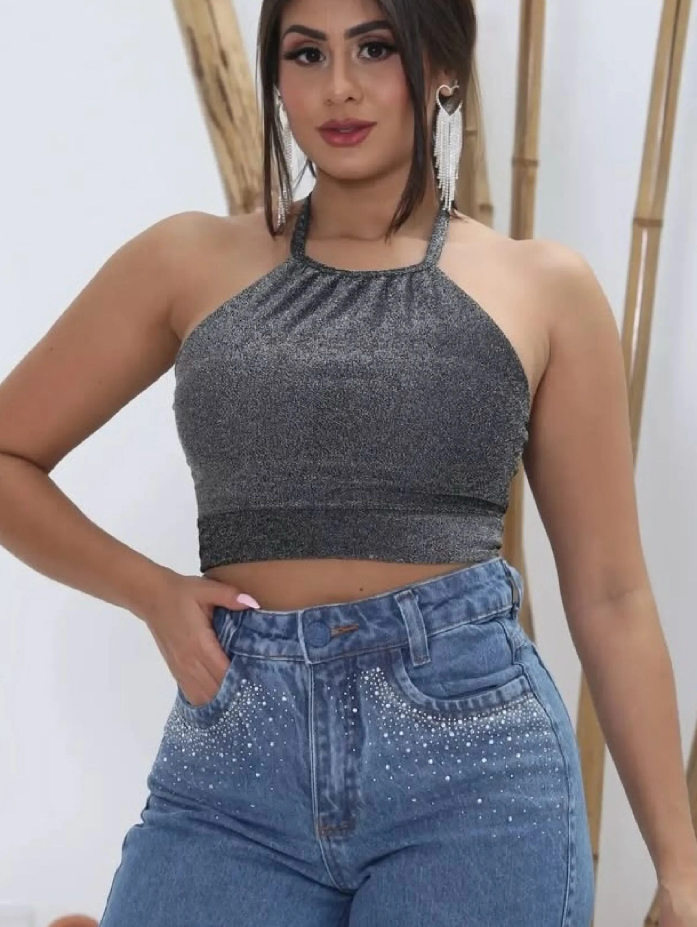 Cropped Lurex Frente única