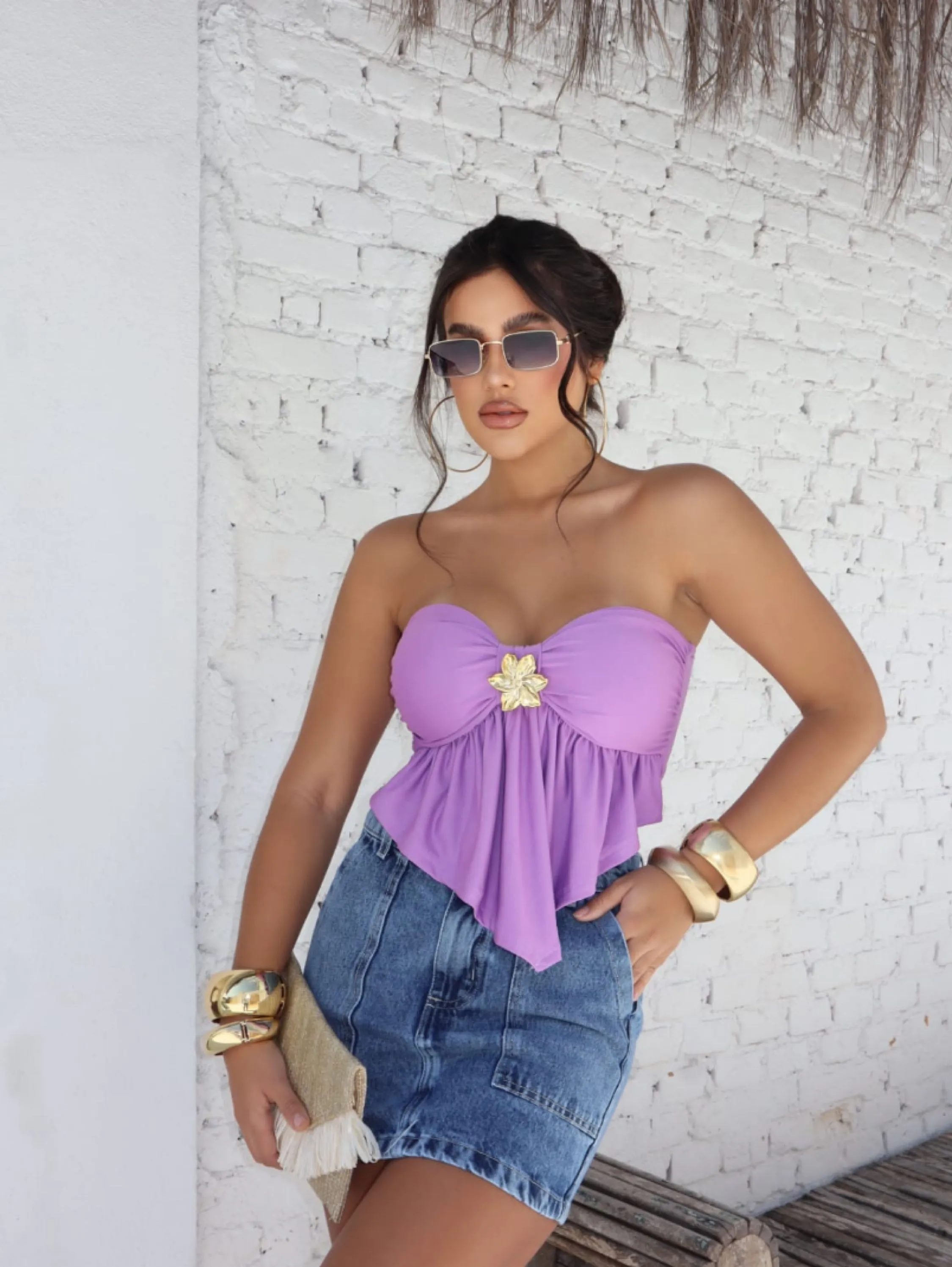 Cropped Bata Com Flor