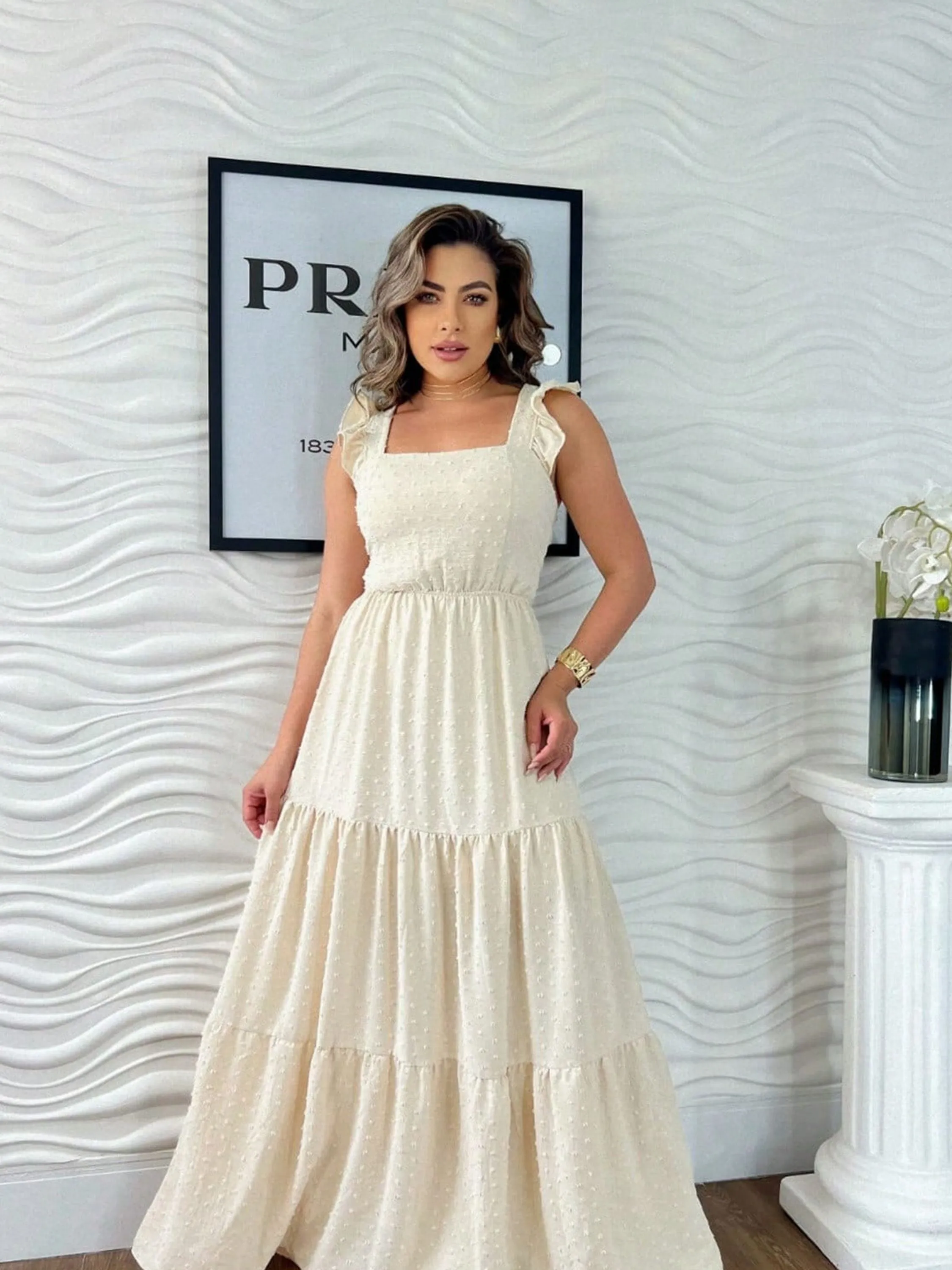Vestido longo Pipoca de e Bojo com forrdo