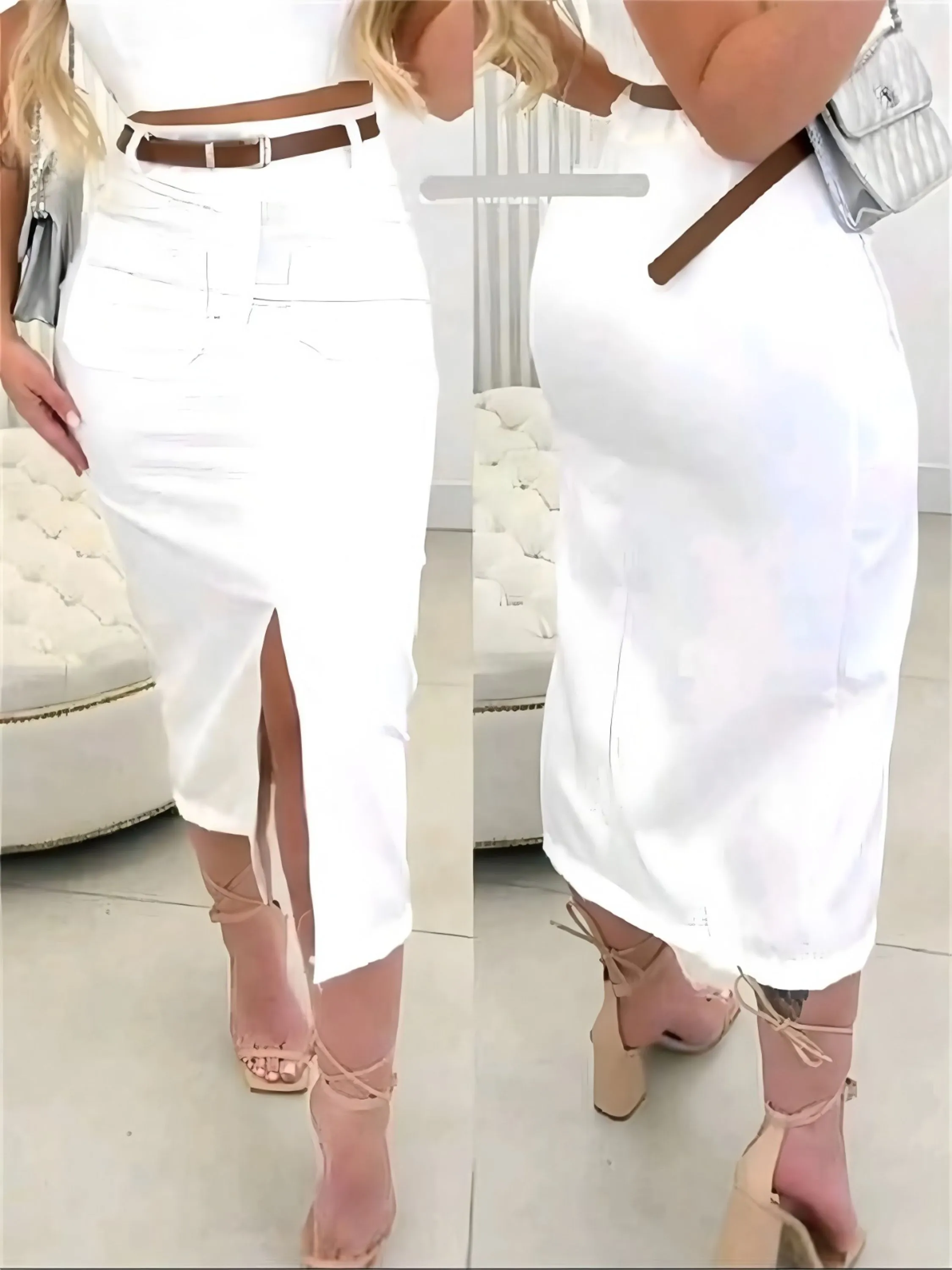 Saia Midi Feminina  Com Cinto Com Bolso Estilosa Festa