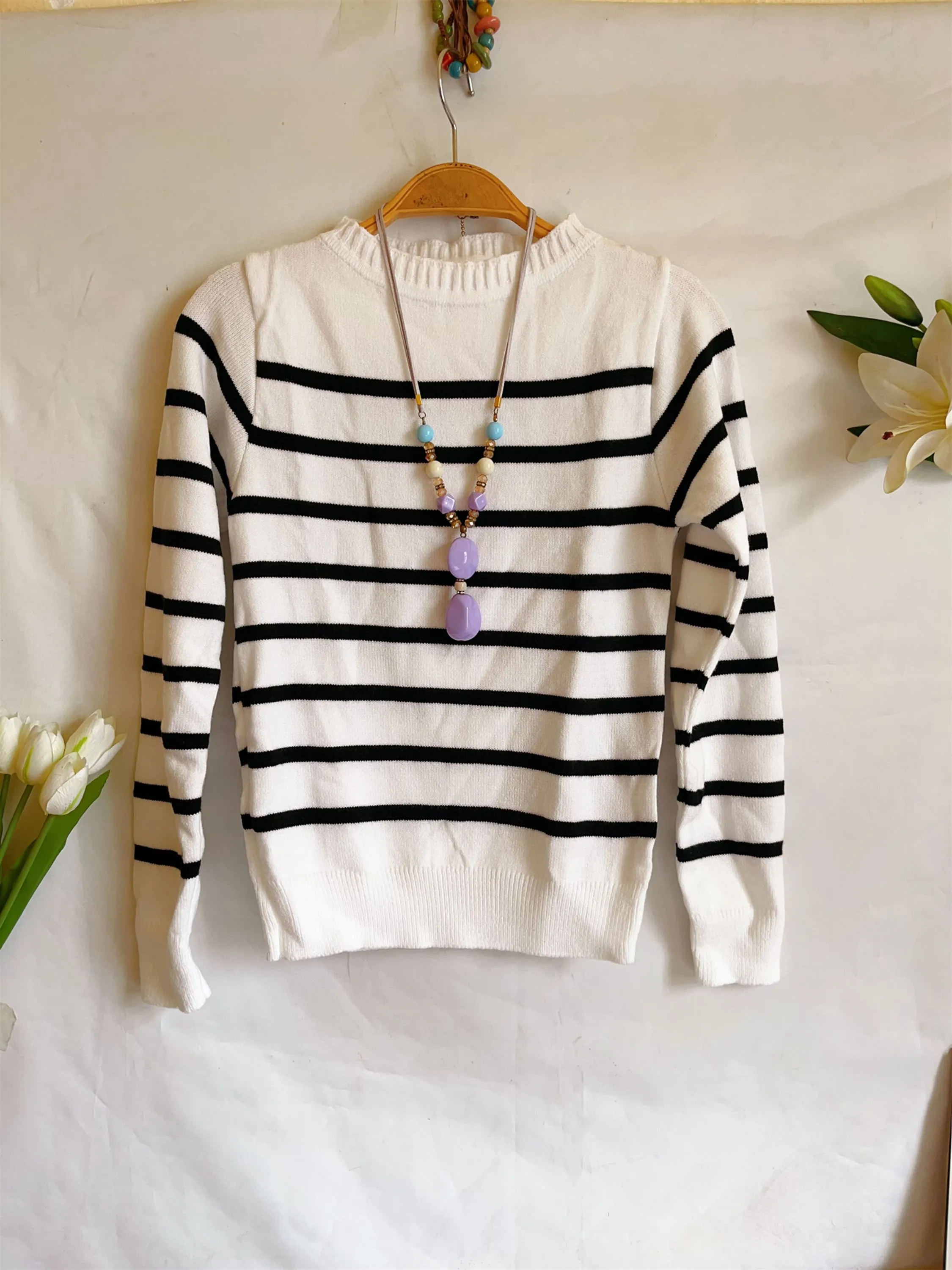 Blusa Modal  Feminina Sueter listrado Tecido Tricot