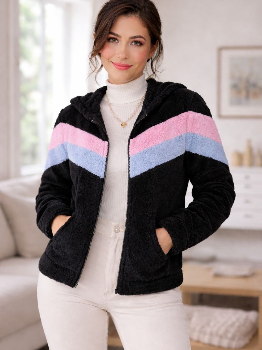 Casaco com zíper e com toca