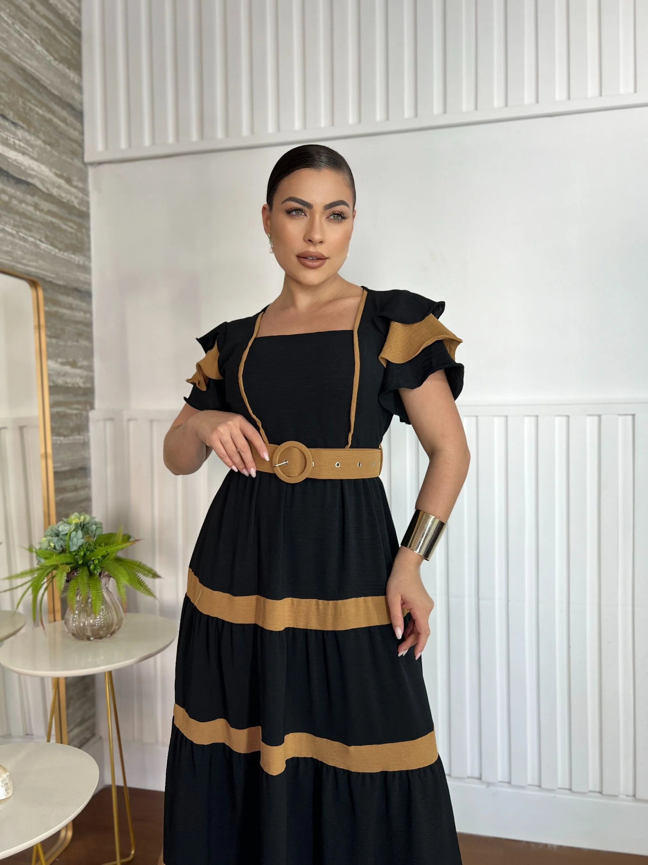 Vestido Longo com cinto