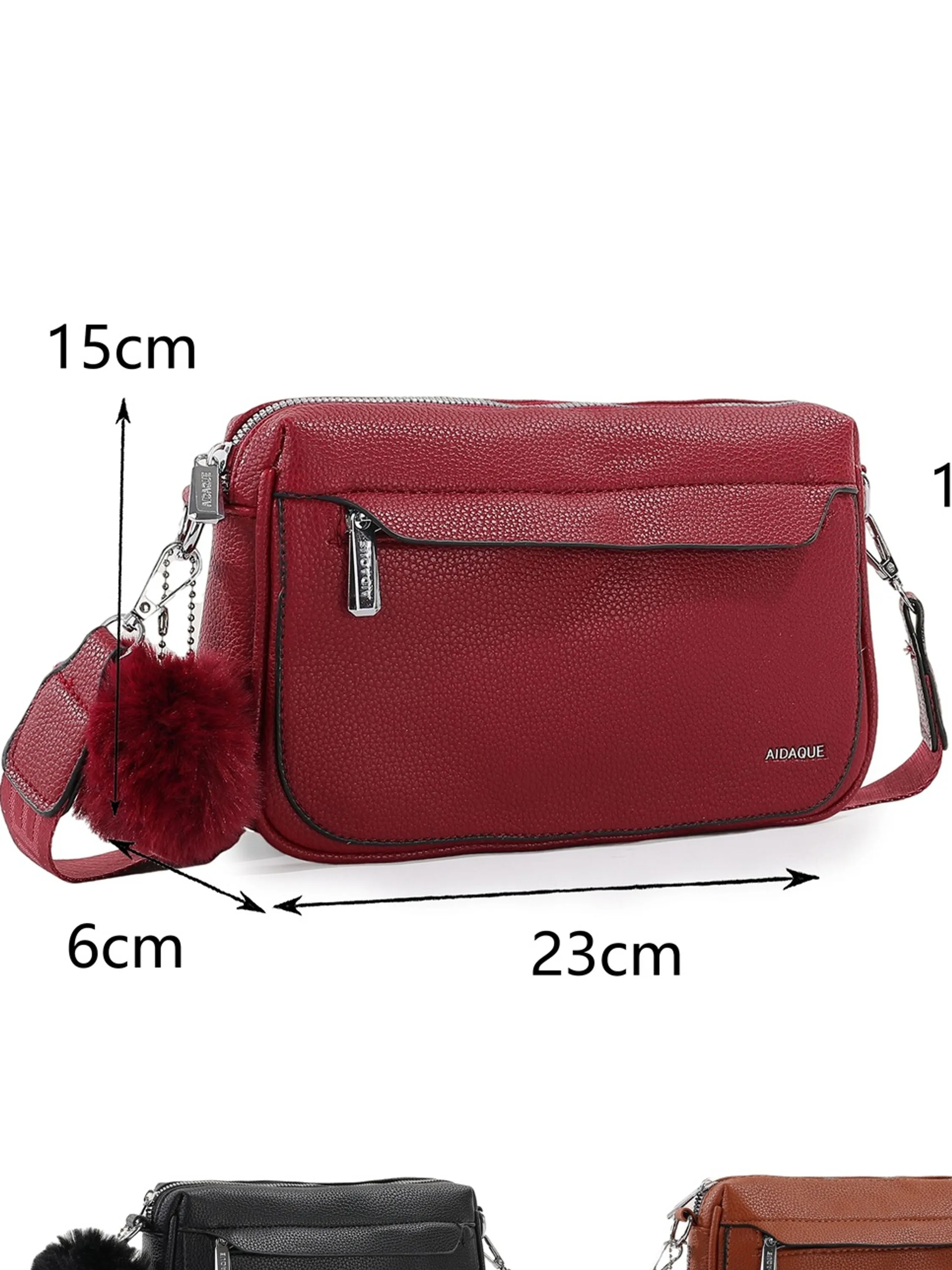 Bolsa feminina couro PU com chaveiro pompom - RS-X90