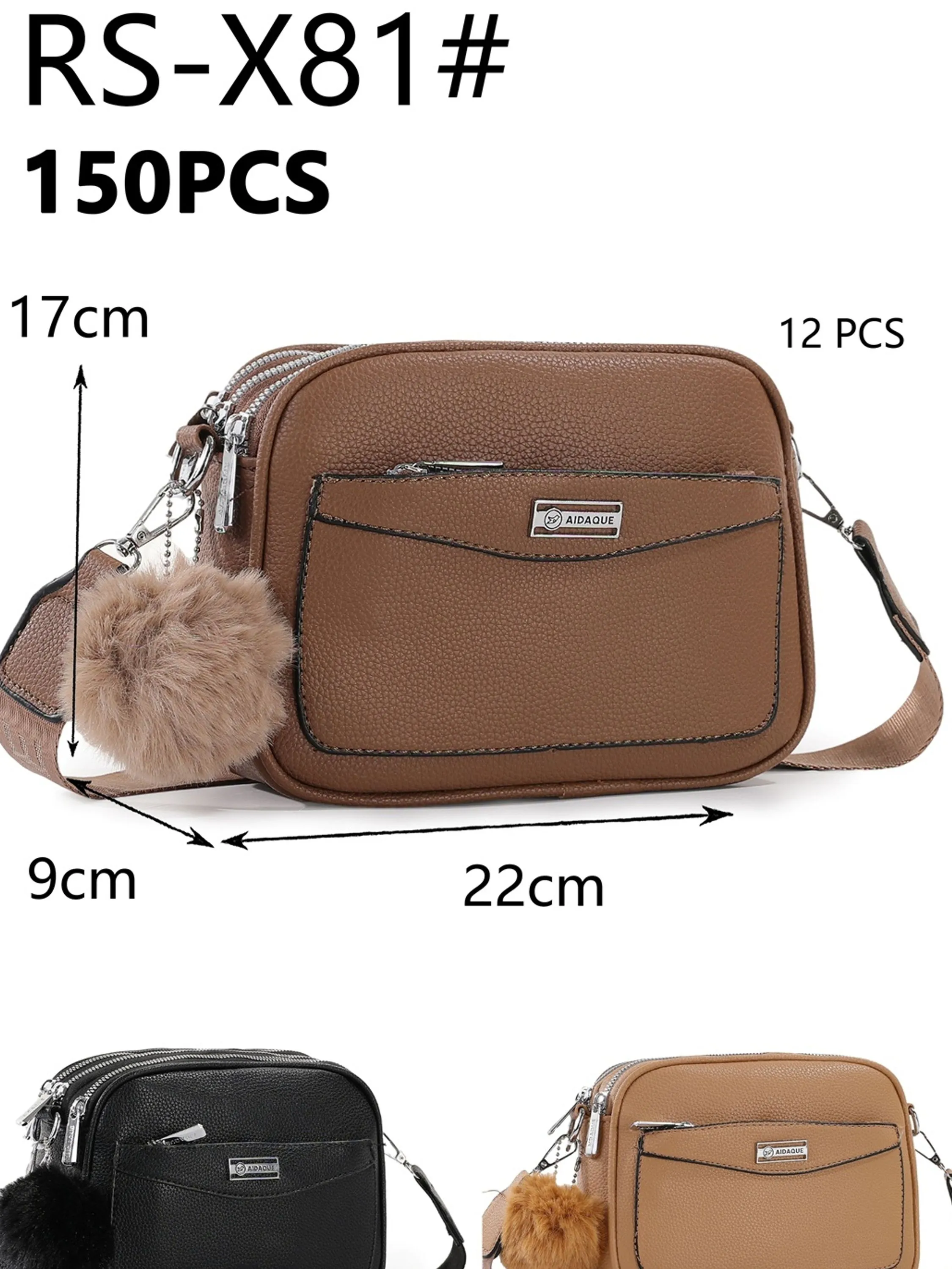 Bolsa feminina couro PU com chaveiro pompom - RS-X81